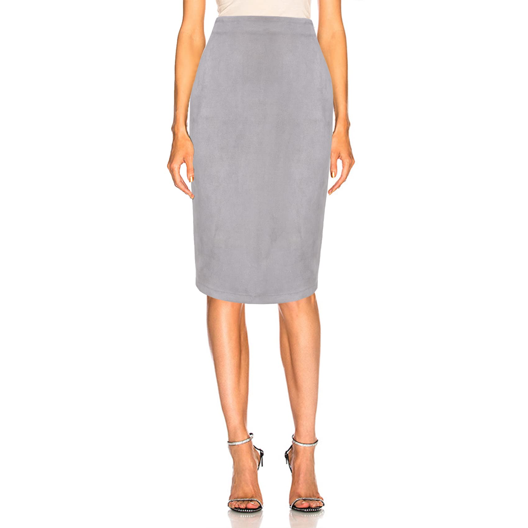 BDQING Faux Suede Pencil Skirt for Women - Office & Party Wear
