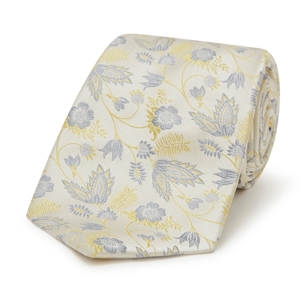 Elegant Large Floral Woven Silk Tie for Men - Yellow Luxury Necktie for Weddings, Business Meetings & Formal Occasions