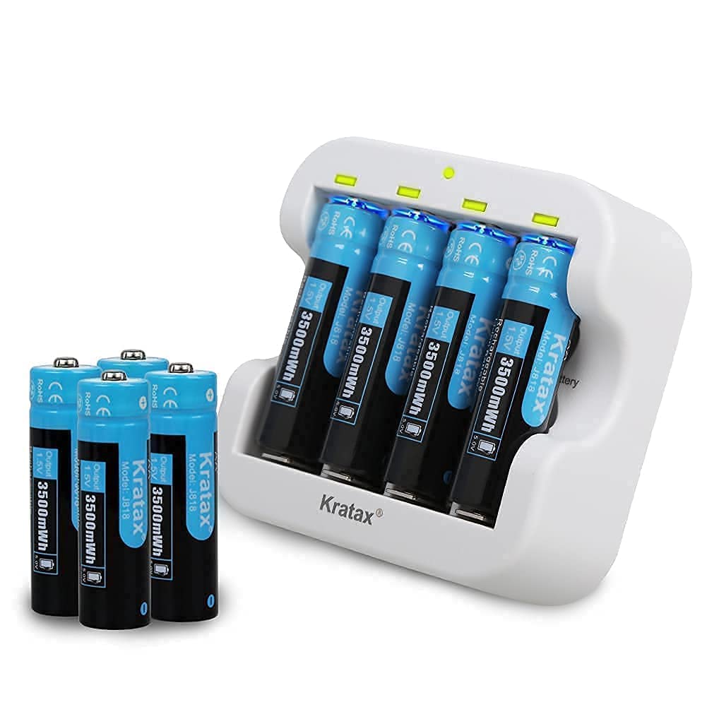 Kratax AA Rechargeable Lithium Batteries 3500mWh High Capacity - 8 Pack with Charger | 1.5V Constant Voltage, 1600 Cycles | Compatible with Xbox Controllers, Toys, Remote Controls, Flashlights | Perfect for Gaming, Home Electronics & Emergency Power Supply