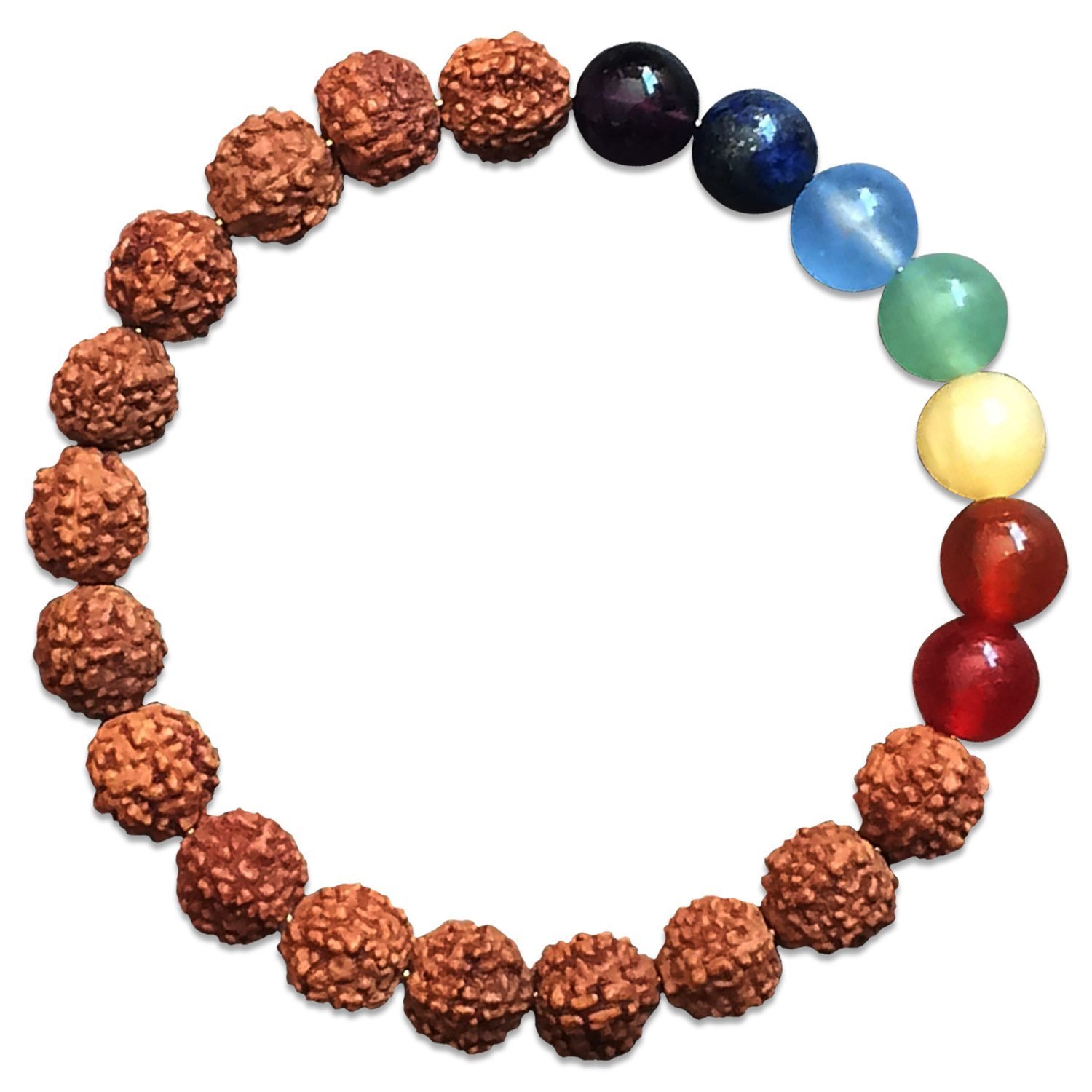 7 Chakra Healing Prayer Bracelet with Rudraksha Stones - Reiki Energy Balancing Unisex Yoga Meditation Jewelry for Women & Men - 8mm Beaded Anxiety Relief Bracelet for Spiritual Wellness, Mindfulness Practice and Stress Reduction
