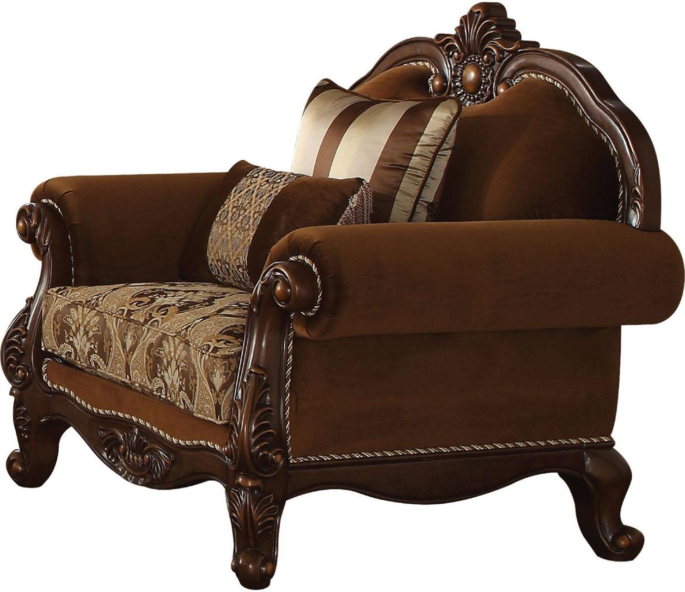 Acme Furniture Jardena Chair with 2 Pillows - Cherry Oak Finish 50657 - Perfect for Living Room, Bedroom or Office Seating