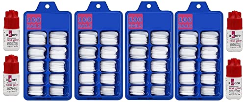 BELLAS 100PCS Acrylic False Nails Set with Reusable Nail Glue - Full Cover Artificial Nails for Women, Natural French Tip Press on Nails for Manicure, Salon, Party & Special Occasions