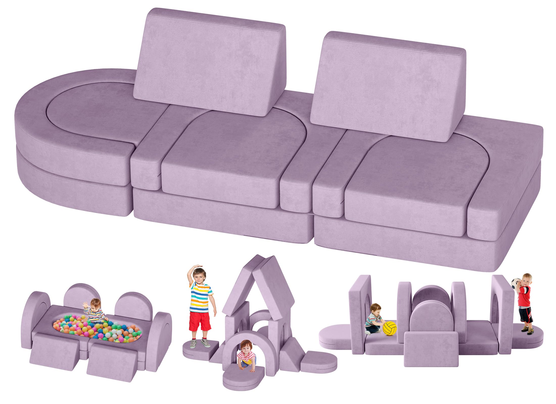 12PCS Modular Kids Play Couch Set with 2 Triangle Cushions & 4 Arches - Foldable Toddler Sofa for Playroom, Bedroom - Blueberry Color | Perfect for Pretend Play, Reading Nook & Cozy TV Time
