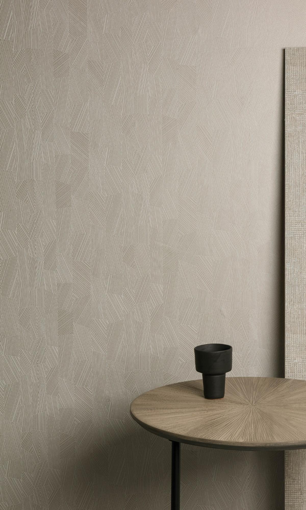Beige Vertical Geometric Stripes Metallic Peel and Stick Wallpaper Roll - Self-Adhesive Removable Wall Covering for Living Room, Bedroom, Home Office Decor (Design R7735)