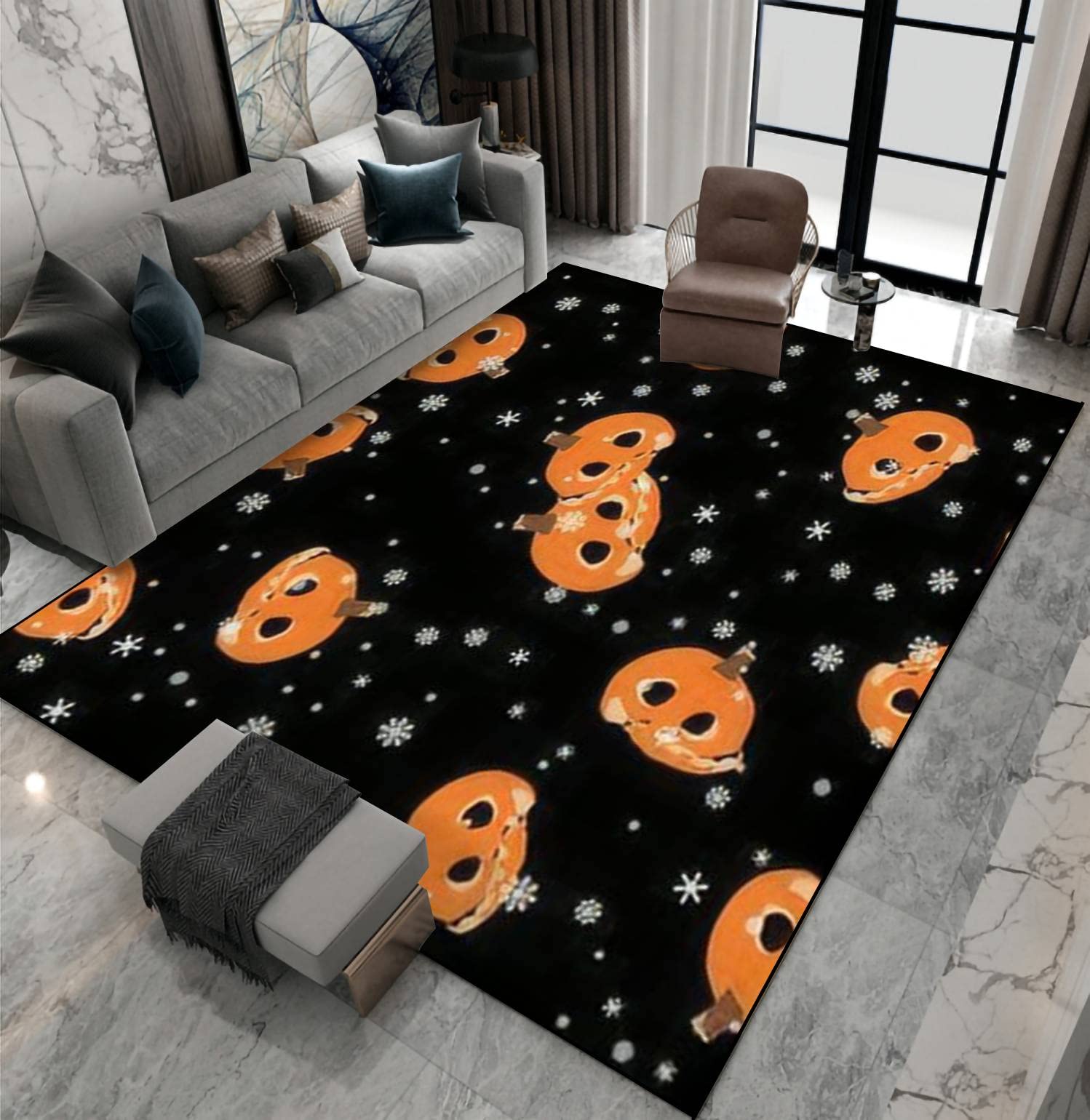 Non-Slip Halloween & Winter Seasonal Area Rug - Carved Pumpkin & Snowflake Design Indoor/Outdoor Floor Mat for Living Room, Bedroom, Kids Room, Yoga, Patio, Entryway - Home Decor Carpet Runner & Doormat