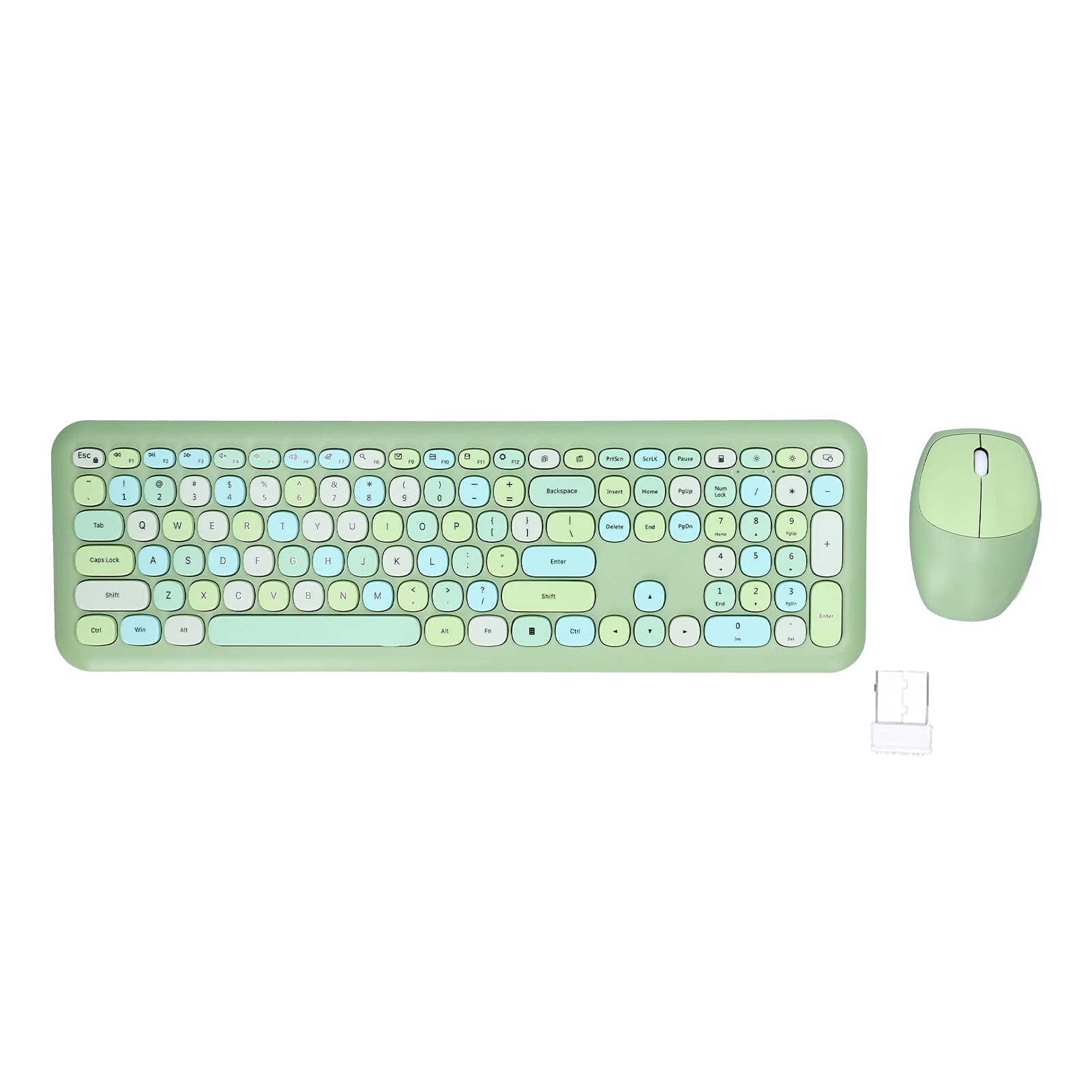 GOWENIC Retro Wireless Keyboard and Mouse Combo - 2.4G Silent Keyboard with Number Pad, Cute Colorful Design for PC, Laptop, Mac - Perfect for Office, Home, Gaming (Green Mixed Color)