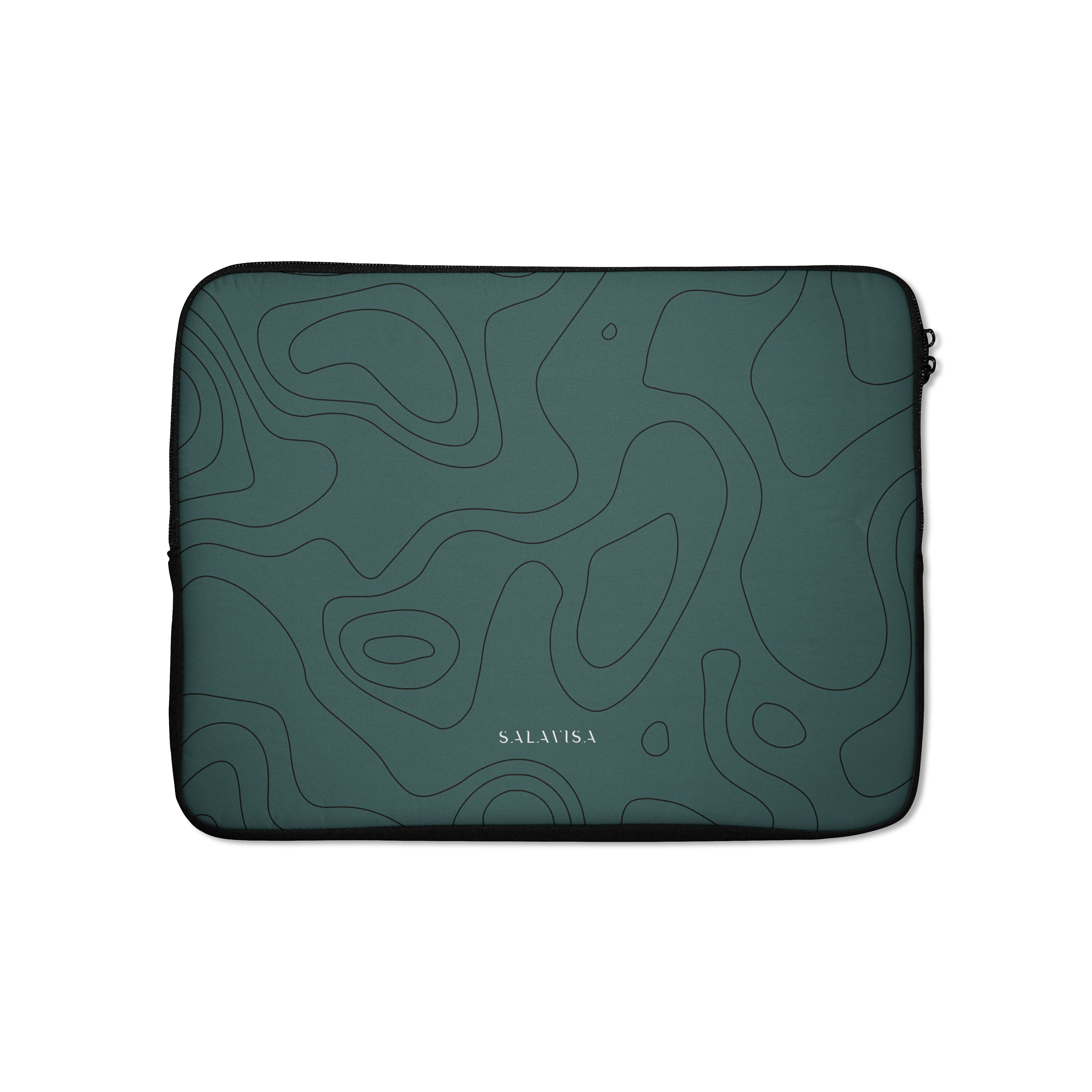 Premium Forest Green Topographic Laptop Sleeve - Waterproof & Shockproof 13-15 Inch Laptop Case for MacBook Pro/Air, Travel & Work Protection