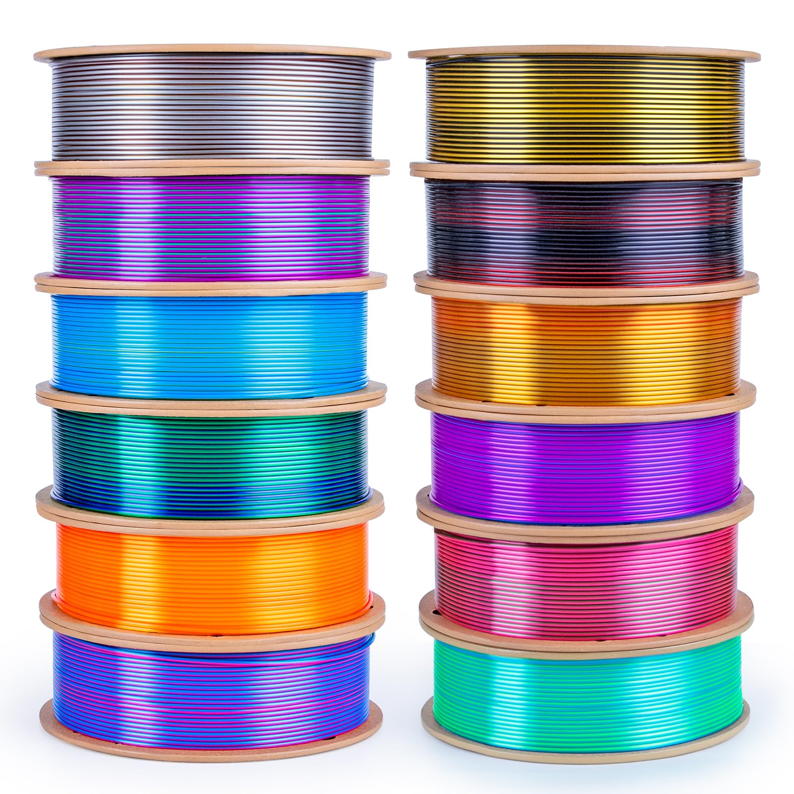 Premium Silk PLA 3D Printer Filament Bundle - 1.75mm 12 Spools (3KG Total) for FDM Printers | High-Quality 3D Printing Material for Cosplay, Prototyping & DIY Projects