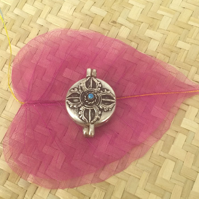 White Metal Double Dorje Ghau - Tibetan Buddhist Ritual Pendant for Meditation & Spiritual Protection | Perfect for Prayer, Altar Decor & Yoga Practice