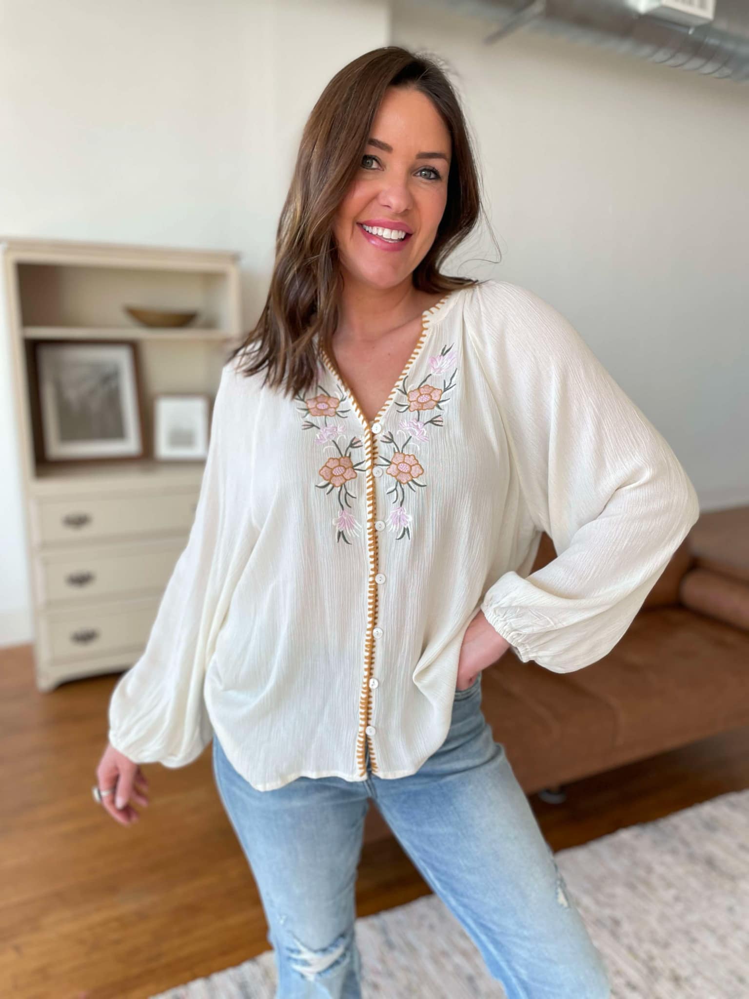 PREORDER: Floral Embroidered Top - Romantic Blouse with Handmade Flower Details from Verona | Perfect for Date Nights & Spring Outfits