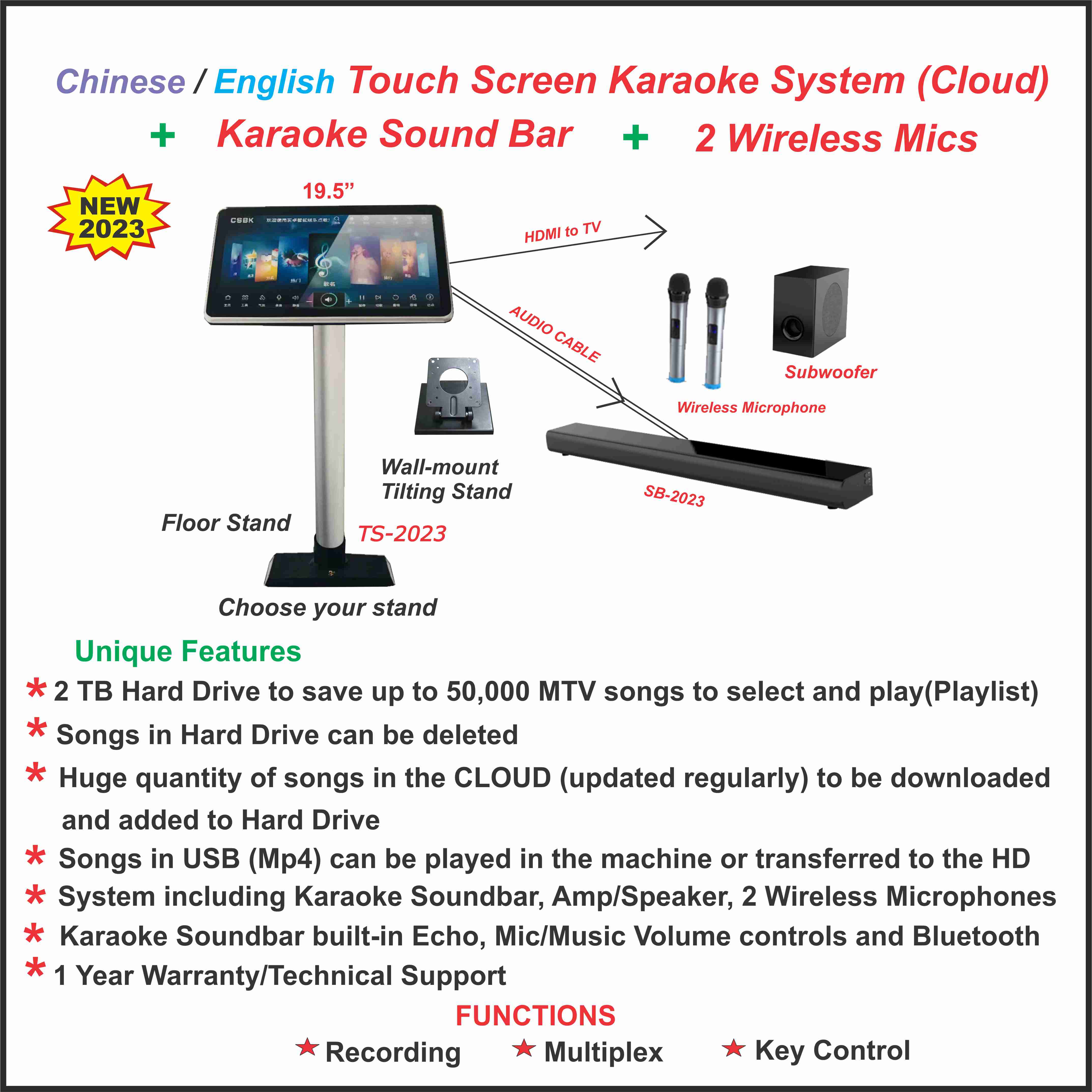 Portable Bluetooth Touch Screen Karaoke Machine with Wireless Microphones - Perfect for Home Parties, Singing Practice & Entertainment