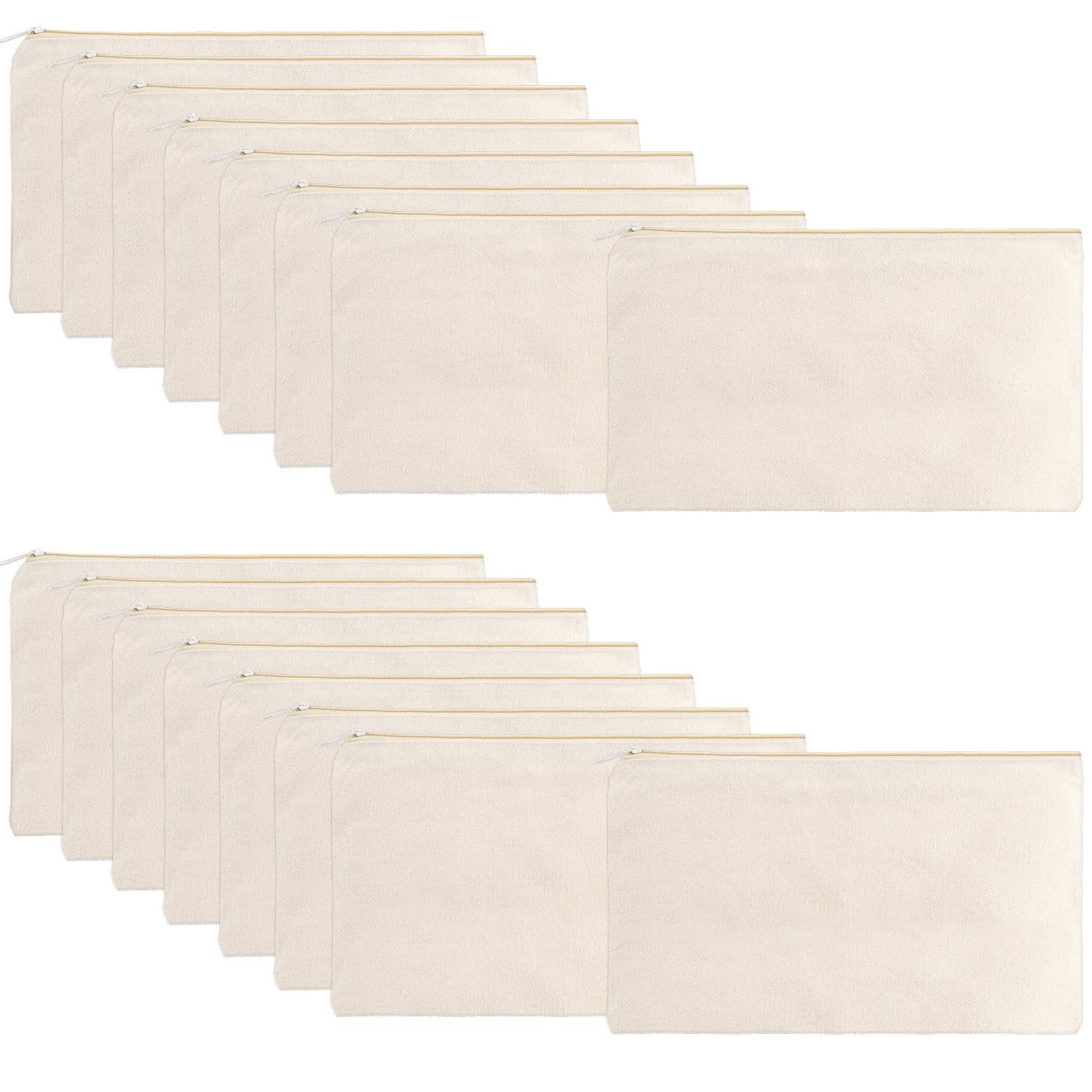 16-Pack Beige Canvas Makeup Bags - Travel & DIY Storage Pouches