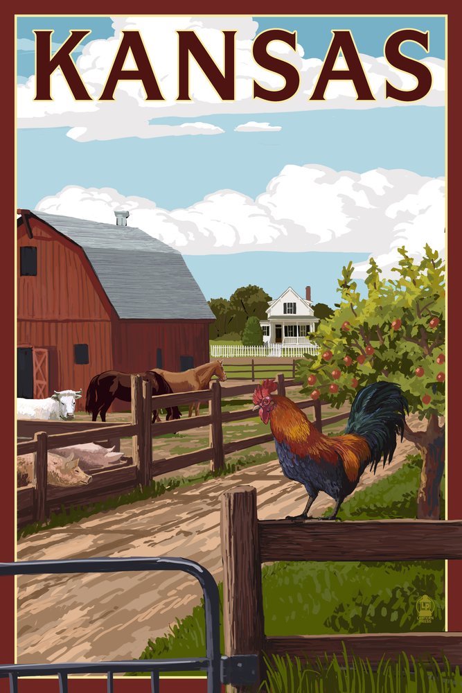 Lantern Press 16x24 Inch Giclee Art Print - Kansas Barnyard Scene Wall Decor | Perfect for Farmhouse, Country Kitchen & Rustic Home Decor