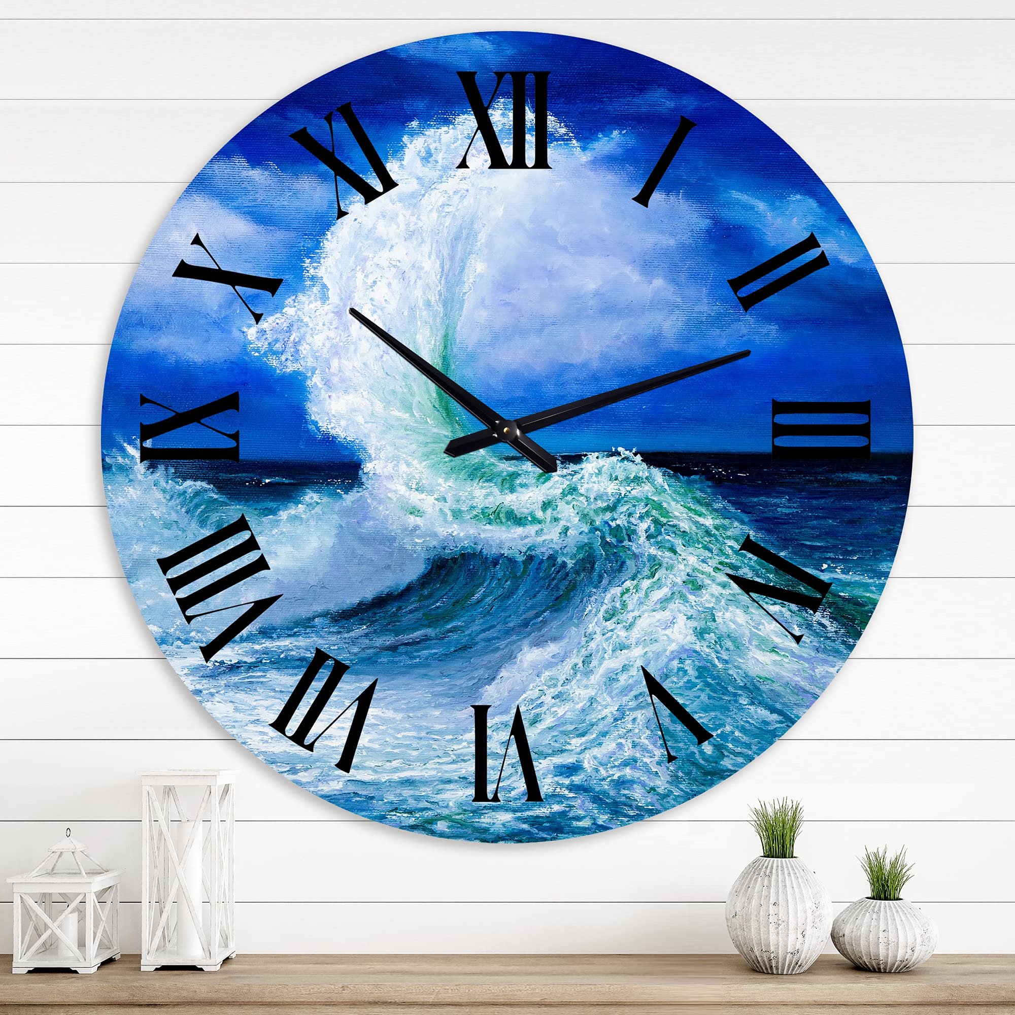 Blue Coastal Wall Clock - Nautical Ocean Waves Design for Living Room, Bedroom, Office Decor | Perfect for Beach House, Seaside Themed Spaces & Home Décor
