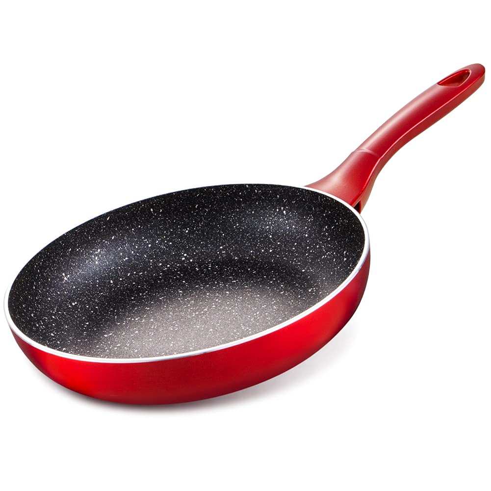 8 Inch Non-Stick Frying Pan Skillet - Induction Compatible, Dishwasher Safe Red Cookware for Gas, Electric & Ceramic Stoves - Perfect for Eggs, Pancakes & Sauteing