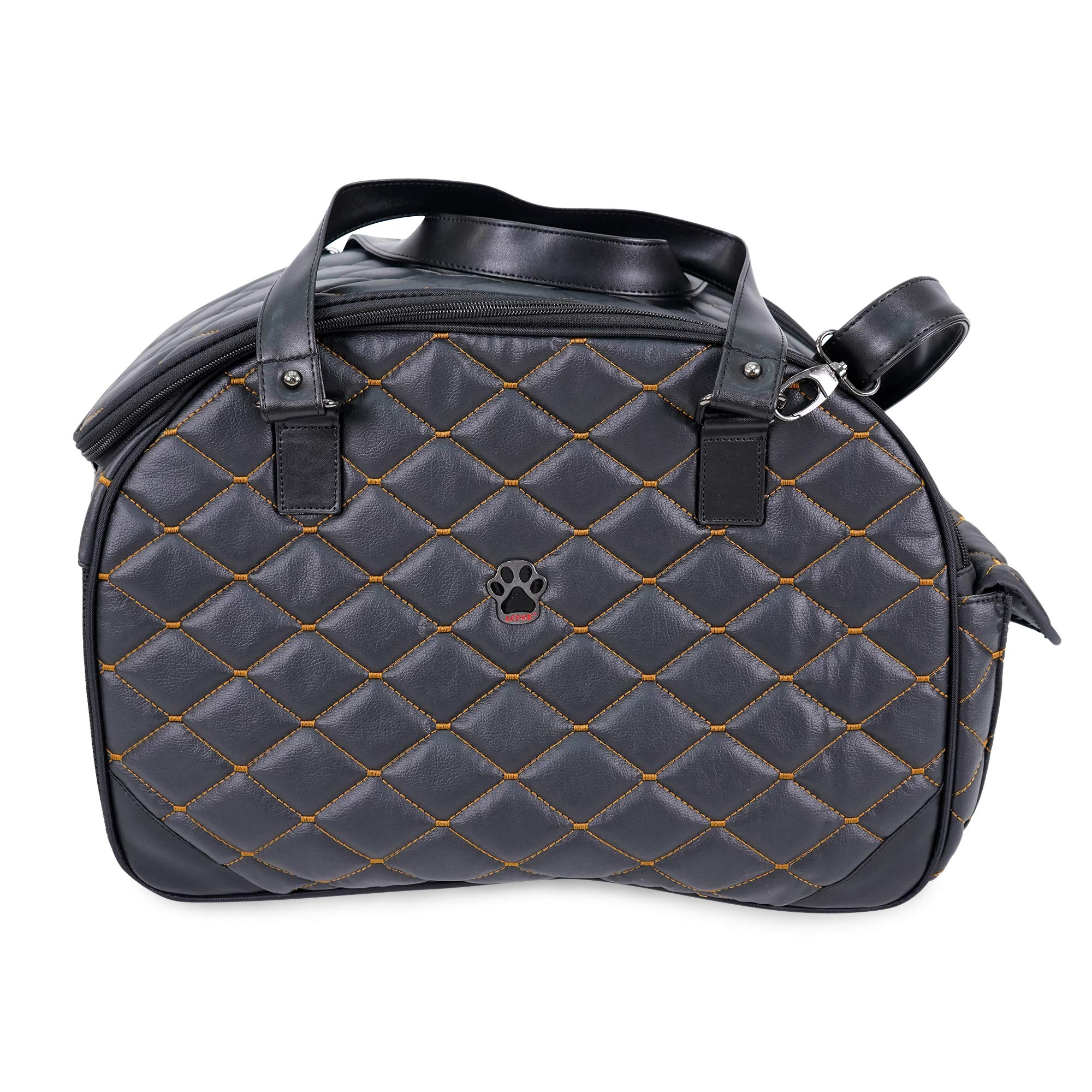 **SUSSEXHOME Small Pet Carrier for Dogs & Cats - Waterproof Faux Leather Travel Tote Bag with Double Strap - 17.3 x 8.25 x 10.6 Inch - Black - Perfect for Air Travel, Vet Visits & Daily Outings**