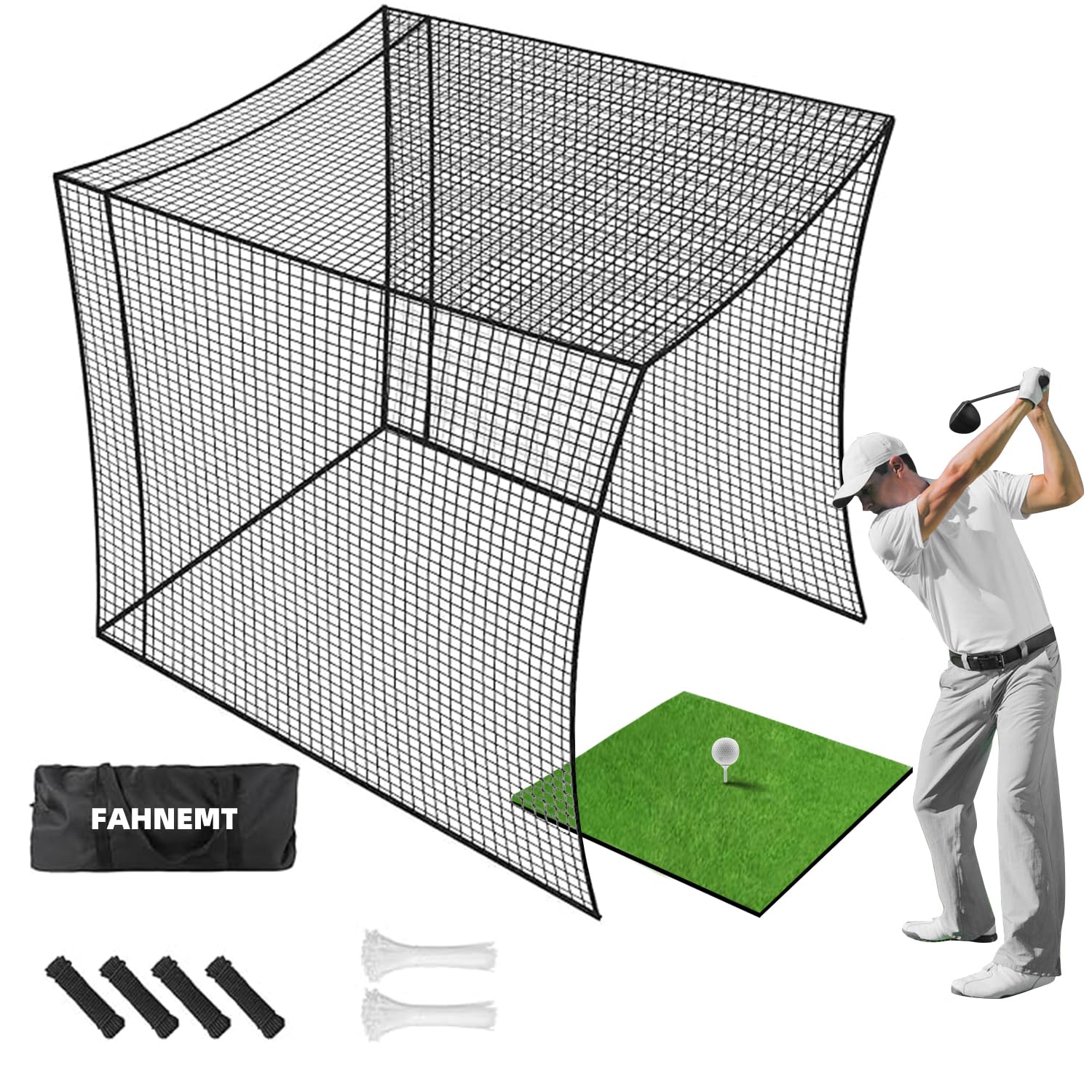 10x10x10 Golf Cage Net & Baseball Batting Cage - Heavy Duty Backyard Practice Hitting Net for Golf, Baseball, Softball - Perfect for Driving Range, Batting Cages, and Backyard Training