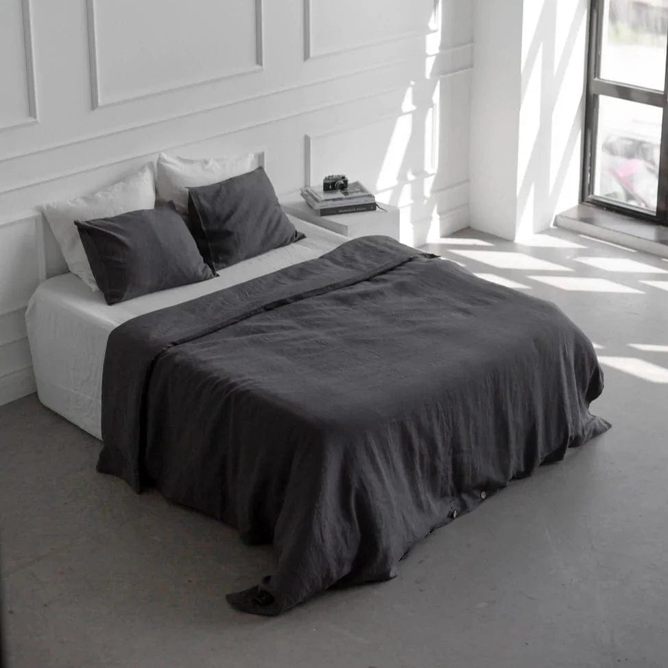 Premium 100% Linen Bedding Set - Charcoal Dark Grey Duvet Cover & Pillowcases | Breathable, Soft & Hypoallergenic | Perfect for All-Season Comfort in Bedroom, Guest Room or Vacation Home