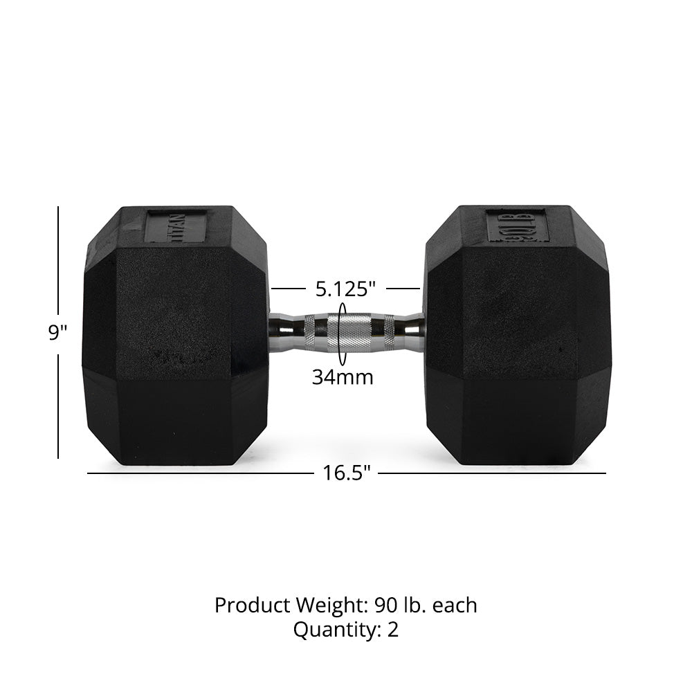 90 LB Rubber Hex Dumbbell Set for Strength Training - Heavy Duty Workout Weights for Home Gym, CrossFit & Bodybuilding - Scratch and Dent Discount