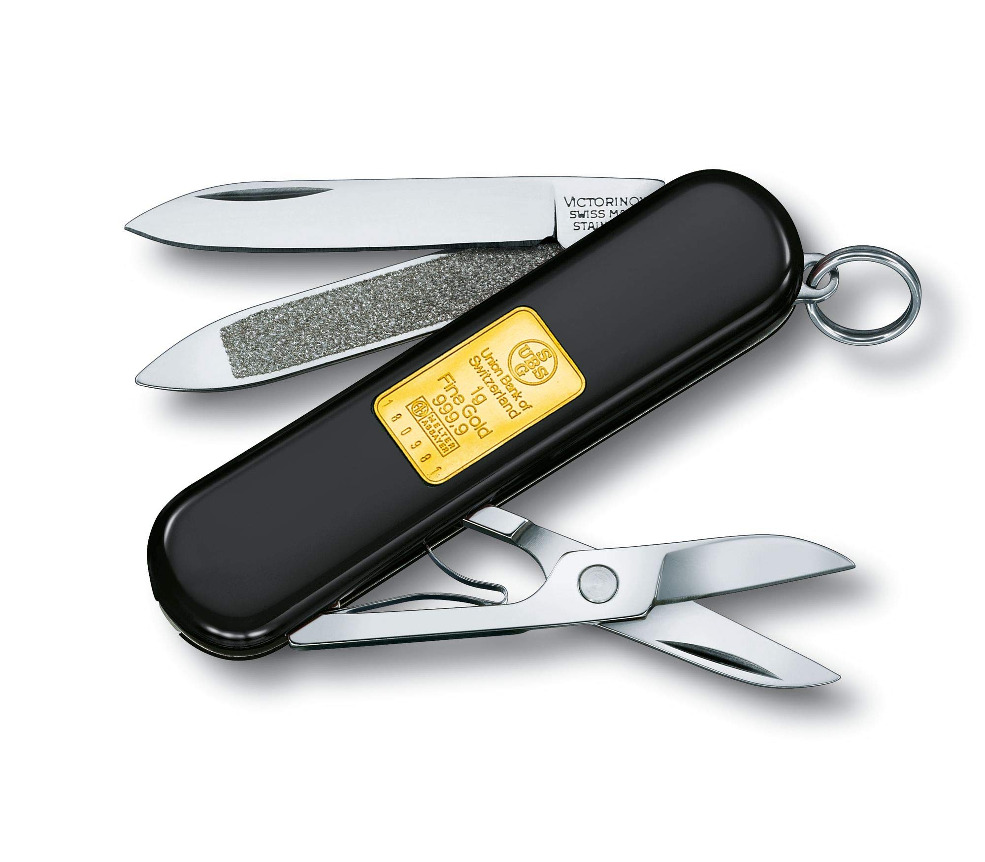 Victorinox Classic SD Swiss Army Knife - 7-in-1 Multi-Tool Pocket Knife with Small Blade, Screwdriver & Key Ring | Swiss Made Gold Ingot Design | Perfect for Camping, Hiking, Travel & Everyday Carry (EDC)