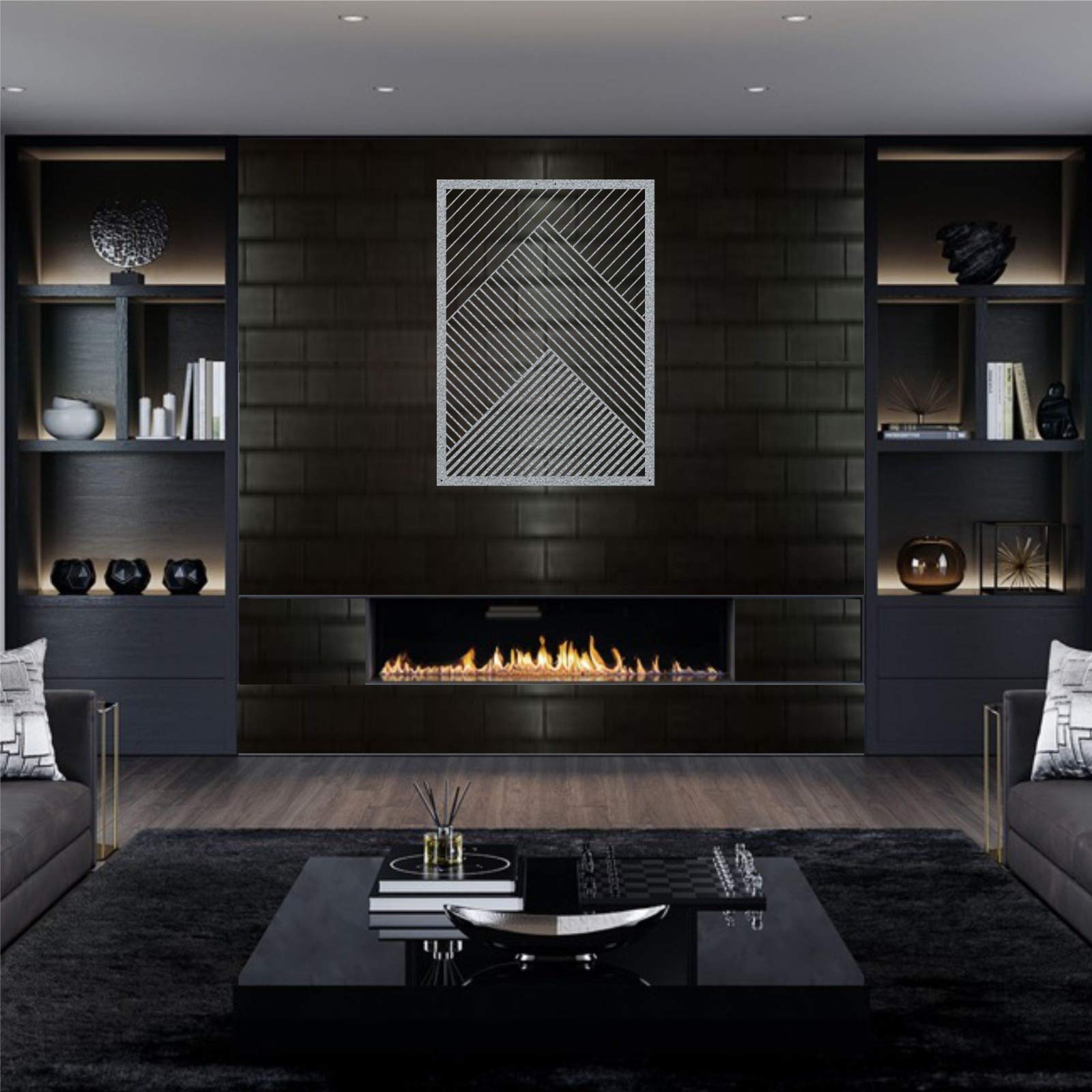 Modern Silver Metal Wall Art - Geometric Minimalist Wall Decor for Home & Office - 17