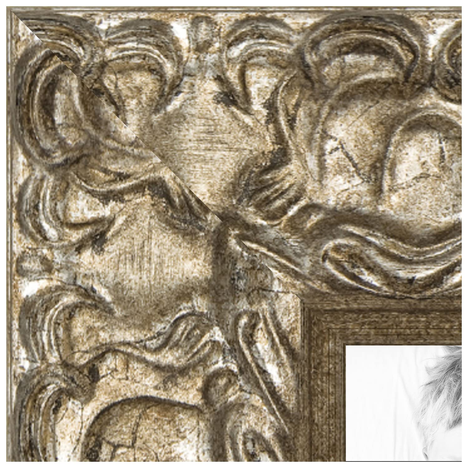 ArtToFrames 13x33 Inch Multi Picture Frame - Silver Ornate Wood Poster Frame with 060 Plexi Glass & Corrugated Backing (2WOMOM83353-13x33) - Perfect for Wall Decor, Family Photos, and Art Display in Living Room, Bedroom, or Office