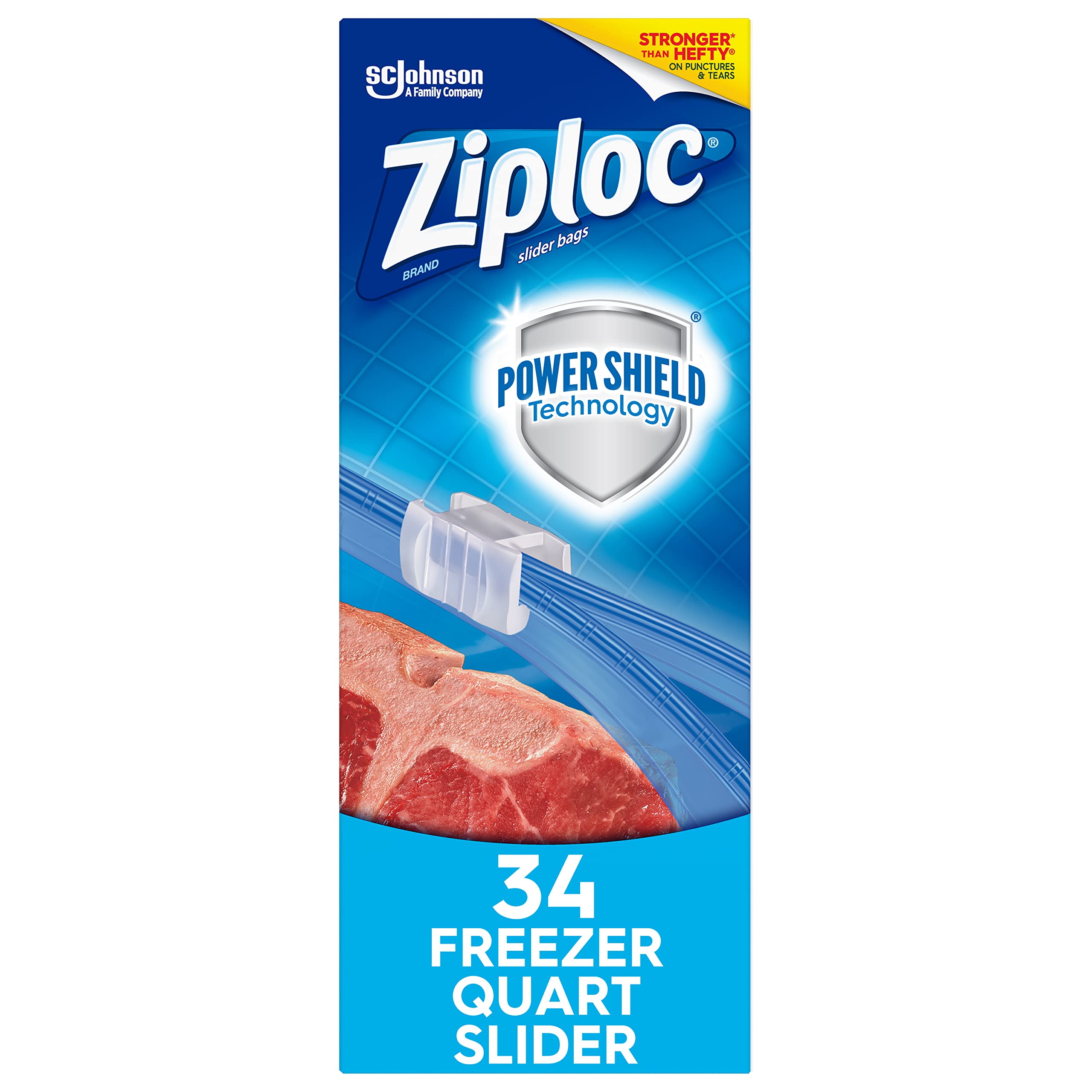 Ziploc Quart Food Storage Freezer Bags with Slider Closure | Power Shield Technology for Extra Durability | 34 Count | Perfect for Meal Prep, Freezing Soups & Organizing Leftovers