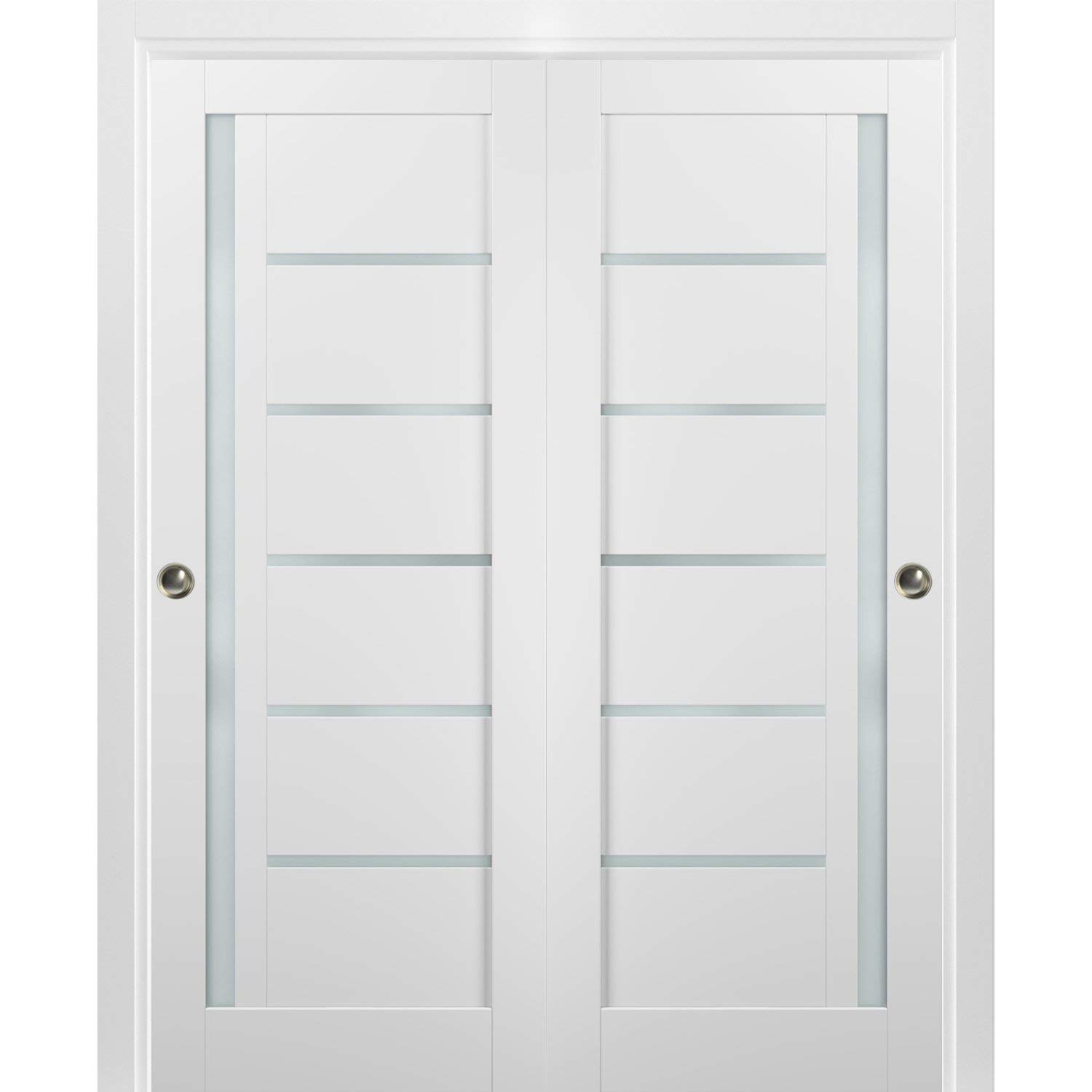 Quadro 4088 White Silk Sliding Closet Bypass Doors with Frosted Opaque Glass - Sample Color | Space-Saving Solution for Bedrooms, Walk-In Closets & Small Spaces