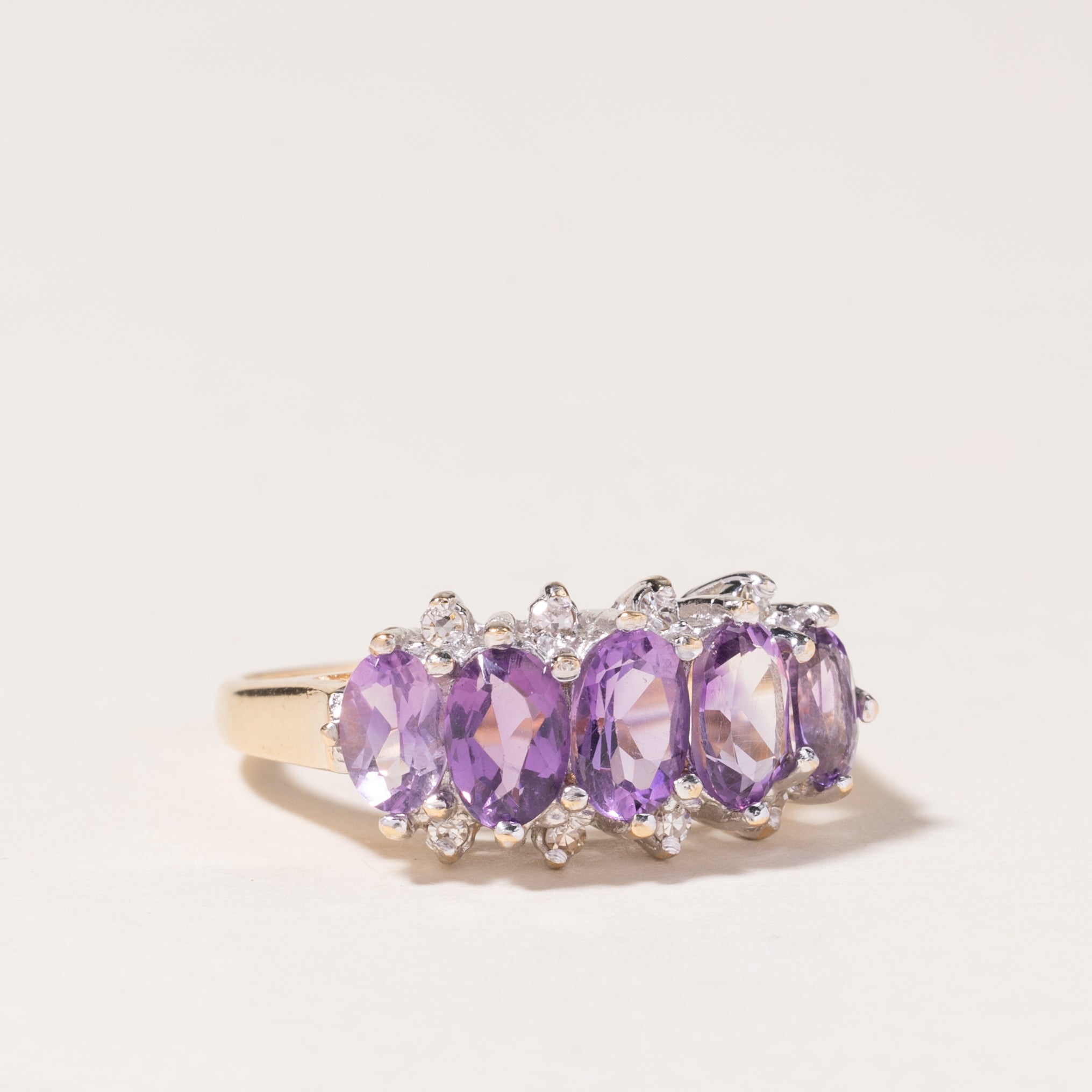 10K Gold Amethyst and Diamond Ring - 1.50ctw Amethyst with 0.04ctw Diamonds - Size 6.5 - Elegant Purple Gemstone Jewelry for Women - Perfect for Engagement, Anniversary & Special Occasion Gifts