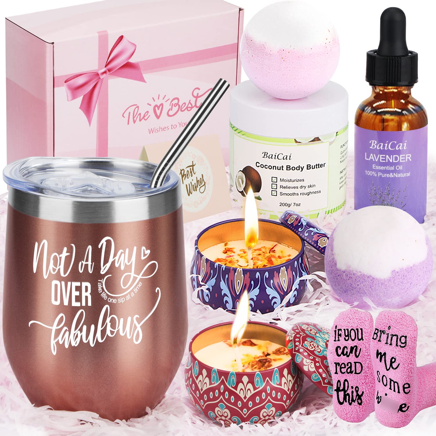 Luxury Spa Gift Basket for Women - Birthday, Mother's Day, Christmas Gifts for Mom, Wife, Sister, Aunt, Teacher & Best Friend - Pink Self Care Gift Box with Bath & Body Essentials - Perfect for Relaxation, Pampering & Stress Relief at Home