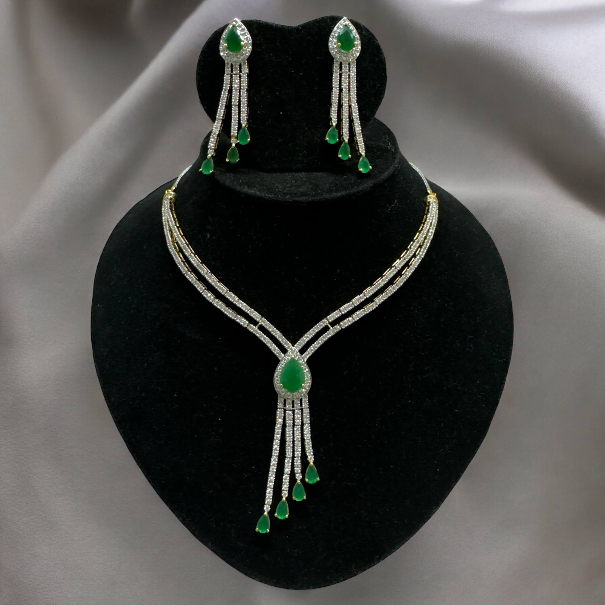 American Diamond Semi Precious Long Necklace Set (D933) - Elegant Jewelry for Women, Perfect for Parties, Weddings & Special Occasions