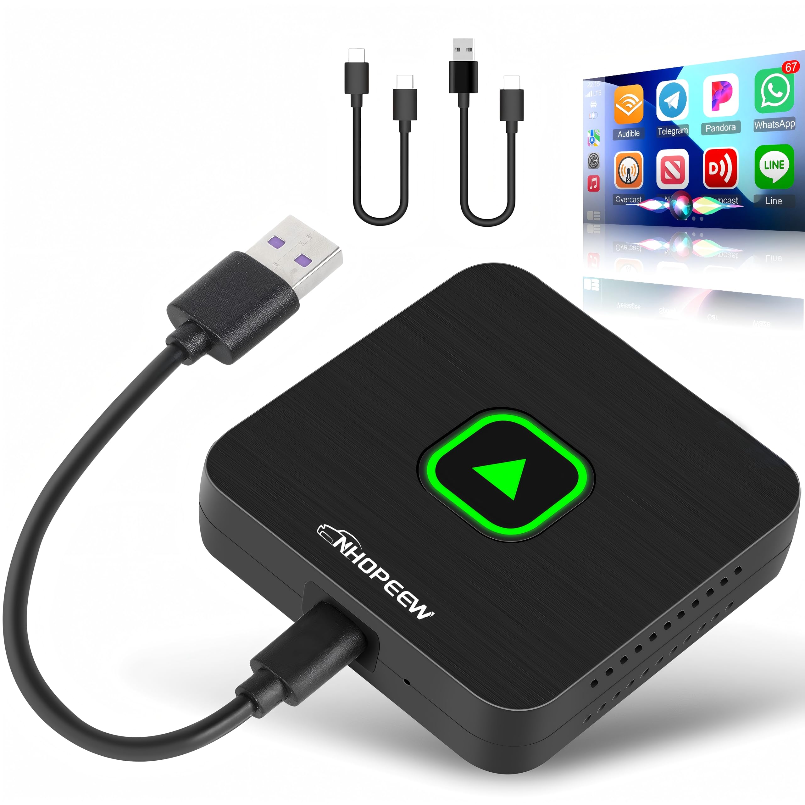 NHOPEEW Wireless CarPlay Adapter - Plug & Play CarPlay Dongle for All Factory Wired CarPlay Cars (iOS 12+ Compatible) - Seamless Wireless Control for iPhone - Perfect for Commuting, Road Trips & Hands-Free Driving