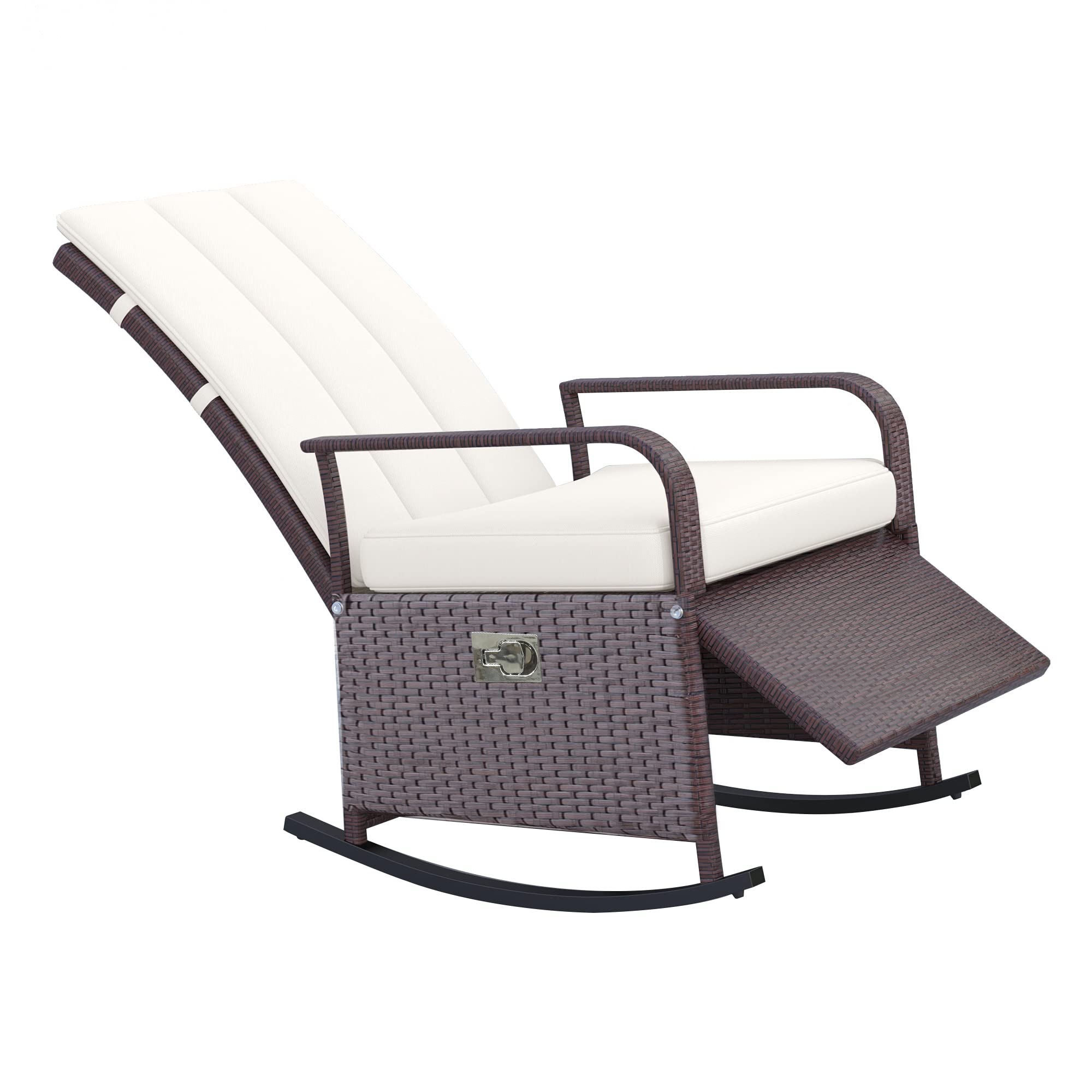 Outsunny PE Rattan Outdoor Rocking Chair with Adjustable Backrest & Footrest - Patio Lounge Chair with Cushions for Garden, Backyard, Porch - Perfect for Relaxing, Sunbathing & Outdoor Entertaining (Beige)