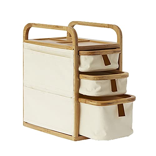 3-Tier Bamboo Dressing Table Organizer with Handles - Large Capacity Desktop Storage Drawer for Makeup, Jewelry & Cosmetics | Perfect for Bedroom Vanity & Bathroom Organization (Color A)