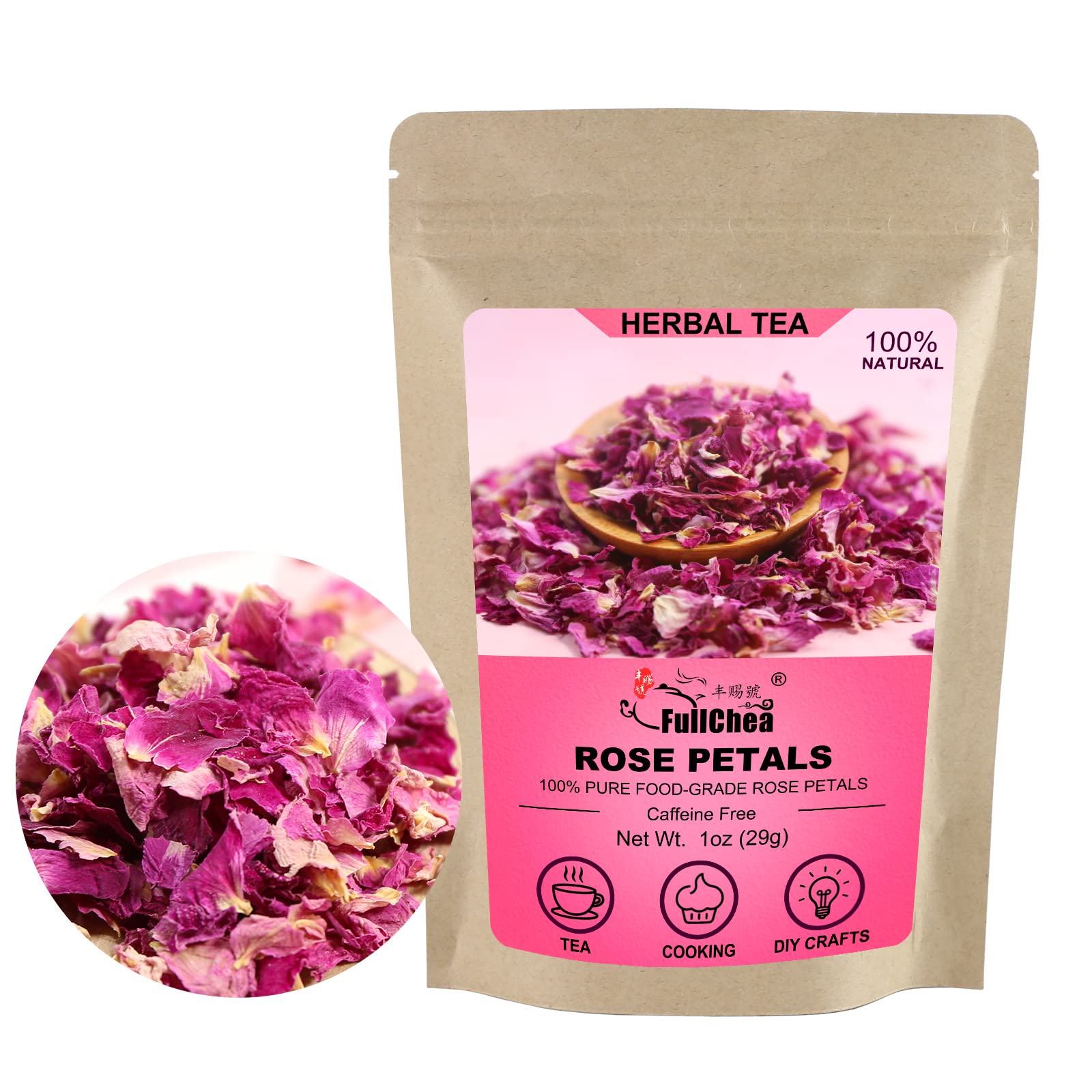 Premium Dried Rose Petals 29g - Edible Organic Rose Flowers for Tea, Baking, Crafts - Non-GMO, Caffeine-Free - Perfect for Wedding Decor, Bath Soaks & DIY Gifts