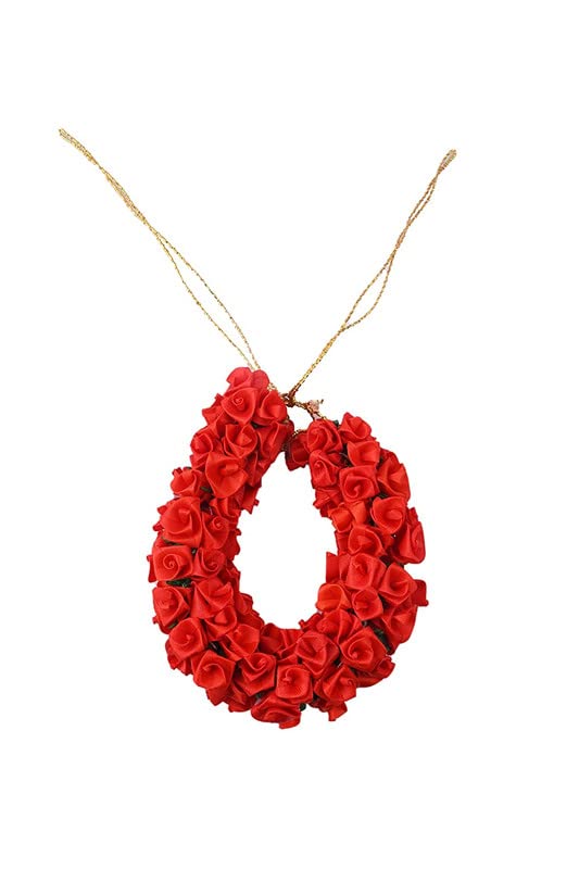 CHANDERKASH Reusable Red Rose Floral Bun Bridal Hair Garland | Indian Wedding Gajra Accessory | Puff Juda Bun Shaper | Messy Bun Scrunchie for Brides, Dancers & Festival Hairstyles