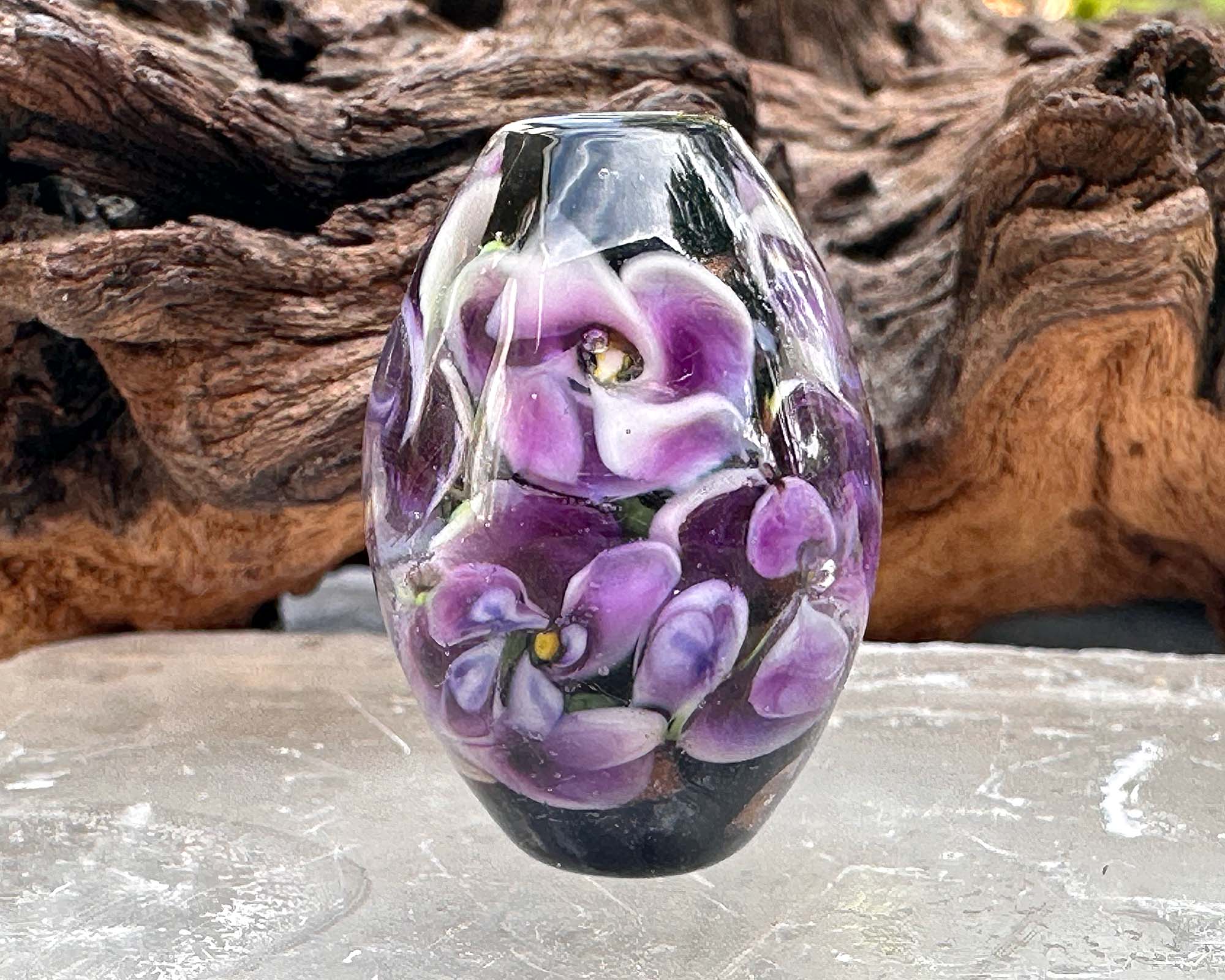 Handmade Purple Floral Lampwork Glass Focal Bead for Jewelry Making - Perfect for Necklaces, Bracelets & DIY Craft Projects