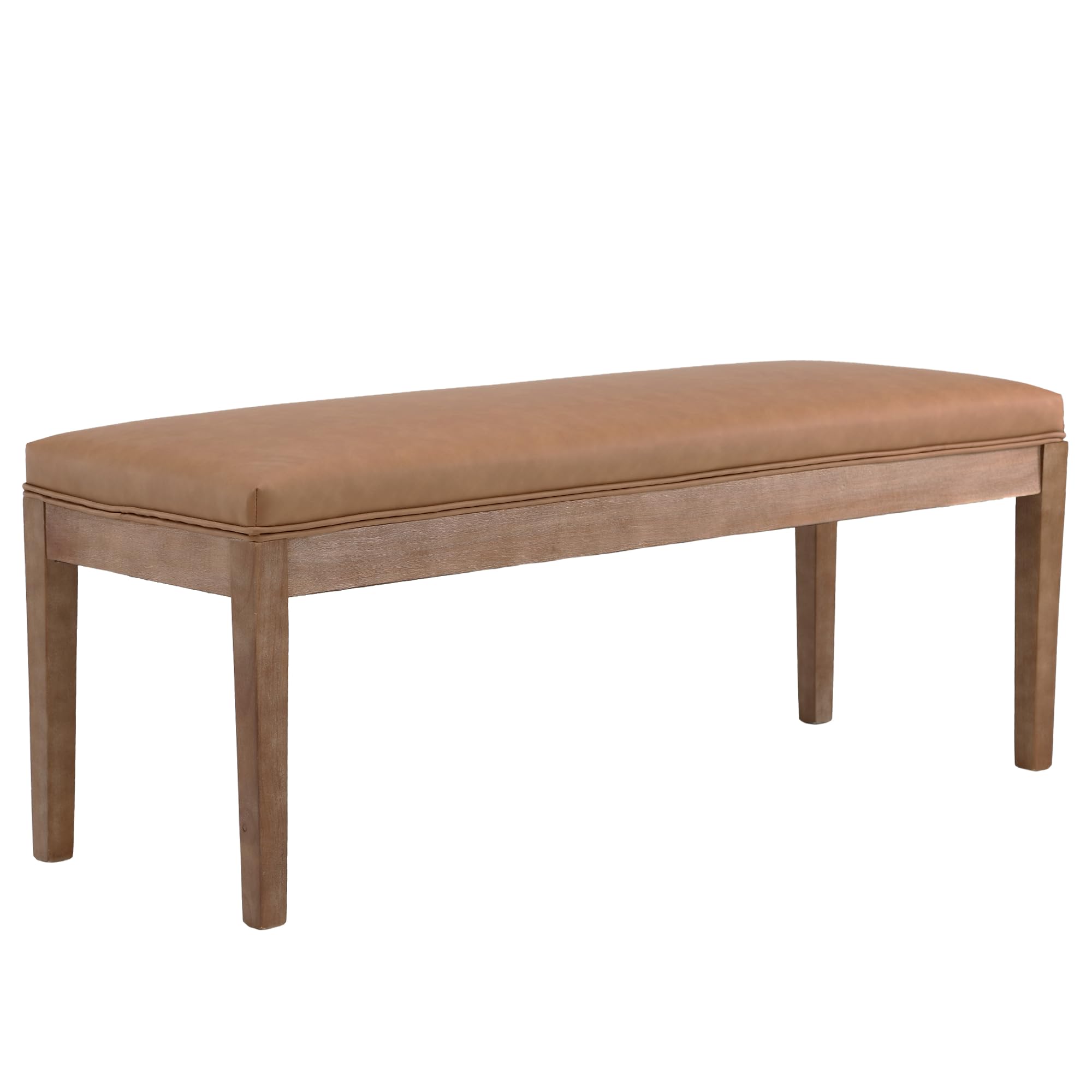 Farmhouse Upholstered Entryway Bench with Wood Legs - Brown PU Leather Shoe Storage Bench for Hallway, Porch, Bedroom, Dining Room - Perfect for Entryway Seating, Shoe Organization, and Extra Dining Chairs