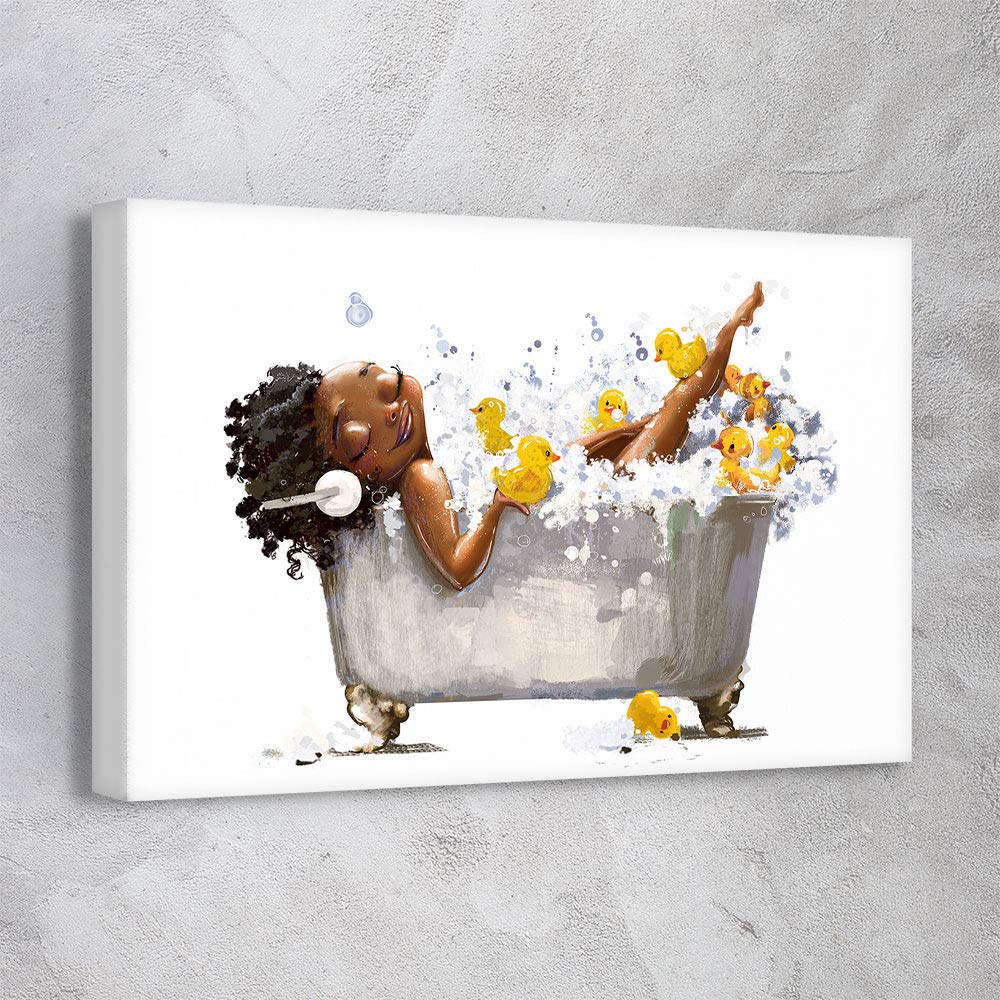 Abstract Marble Modern Canvas Wall Art Print - Trendy Home & Office Decor - Ready to Hang Gallery Wrapped Painting (45x30 Inches) - Handmade in USA - Perfect for Living Room, Bedroom, Bathroom Wall Decor - African Woman Bathroom Scene Artwork - Ideal for Modern Interior Design & Housewarming Gifts