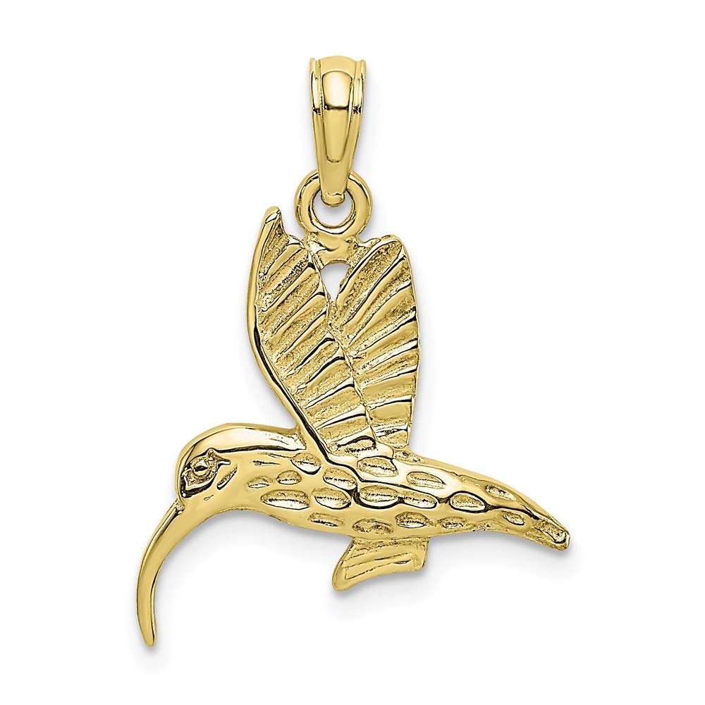 10K Yellow Gold Textured Hummingbird Flying Charm Pendant Necklace - Dainty Bird Jewelry Gift for Women, Perfect for Birthday, Anniversary & Everyday Wear