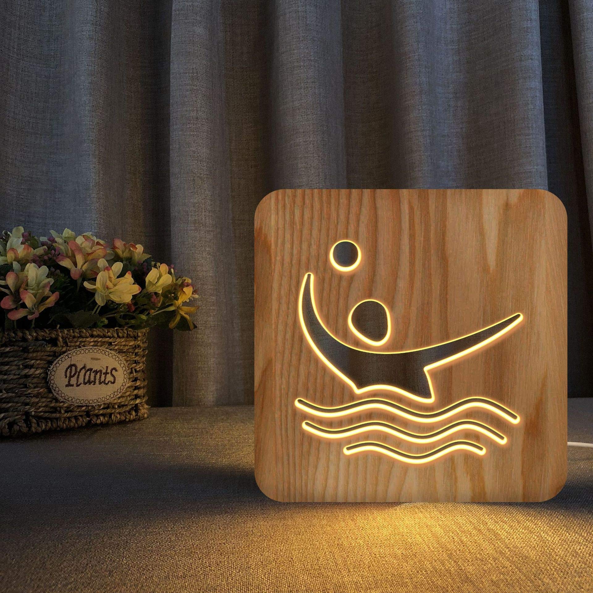 3D Wooden Water Polo LED Night Light - Modern Home Decor, Creative Table Lamp for Bedroom, Living Room, Office - Perfect Gift for Sports Lovers & Home Decor Enthusiasts