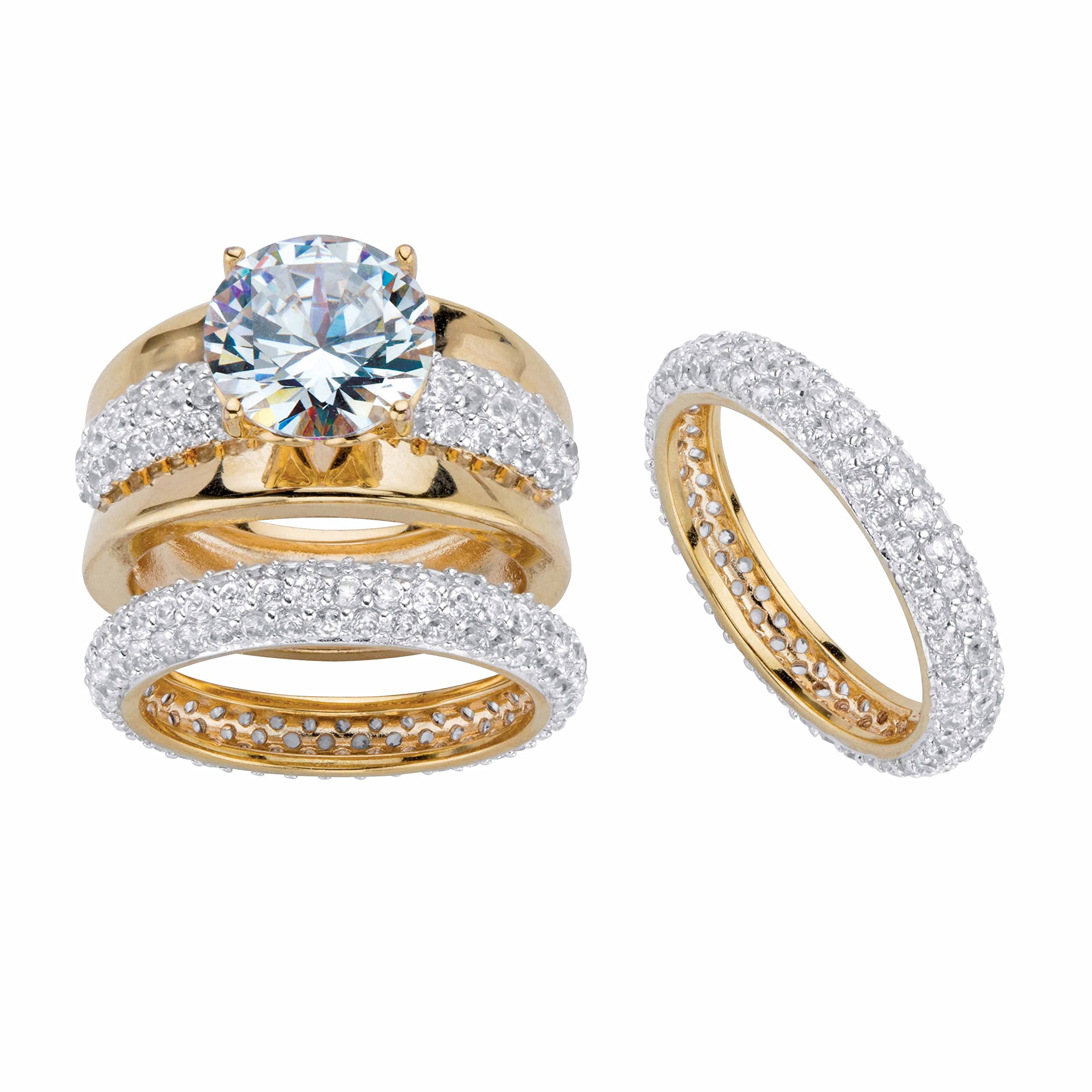 18K Yellow Gold Plated Cubic Zirconia Wedding Ring Set for Women - 2 Piece Bridal Jewelry Set with Bonus Ring | Elegant Engagement, Anniversary & Special Occasion Gift