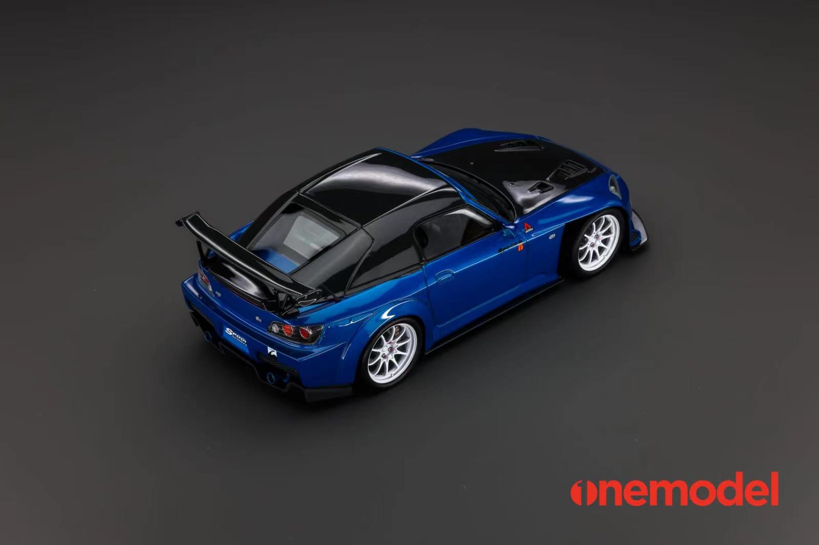 1:18 Honda AP1 S2000 Spoon Sports Street Version Diecast Model Car - Blue with Carbon Fiber Hood - Collectible Scale Replica for Car Enthusiasts & Display Showcase