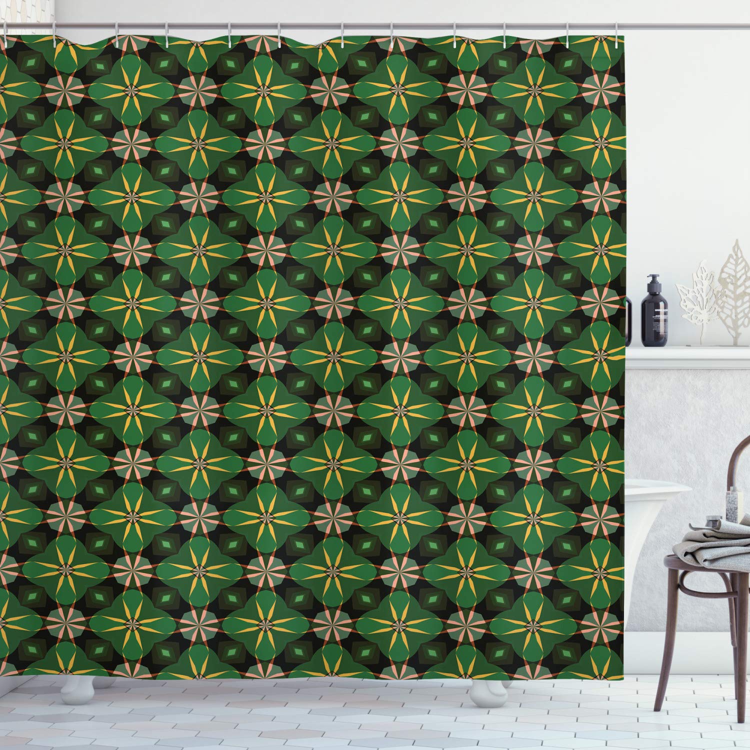 Ambesonne Abstract Shower Curtain - Kaleidoscopic Mosaic Pattern with Antique Geometric & Floral Design, 69x70 Inch Fabric Bathroom Decor Set with Hooks | Waterproof, Stylish Bath & Shower Accessory for Modern Home Decor