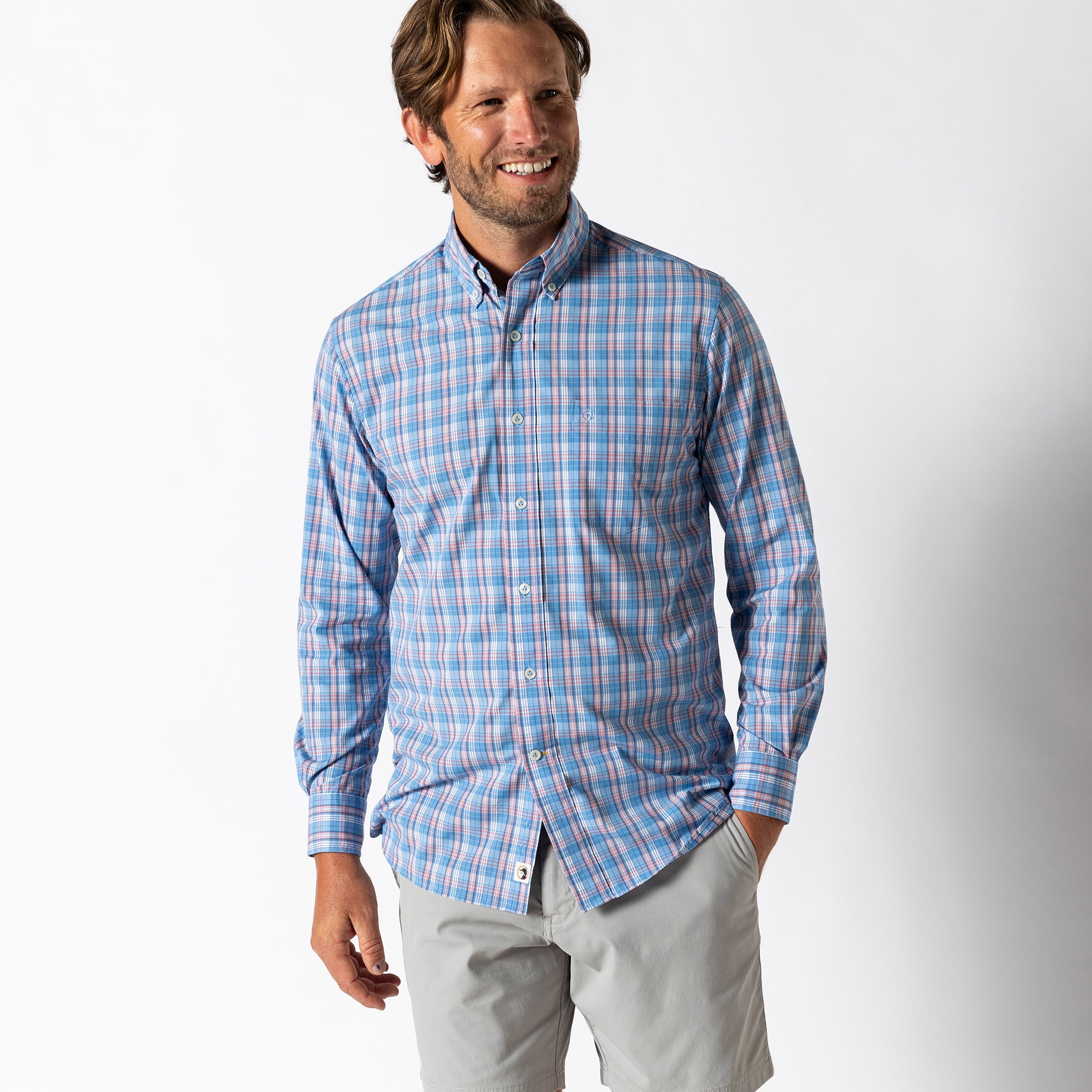 Marcus Plaid Performance Poplin Sport Shirt - Breathable & Comfortable Men's Dress Shirt for Business Casual & Office Wear