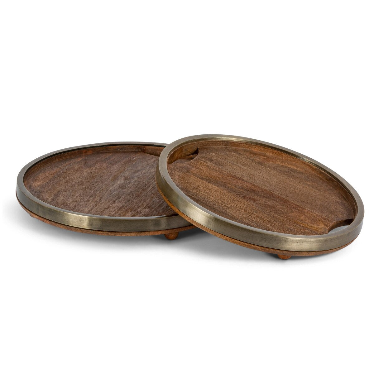 Handmade Mango Wood Round Tray Set - Natural Wood Serving Tray for Coffee Table, Dining, Breakfast in Bed, and Home Decor - Perfect for Entertaining Guests and Organizing Essentials