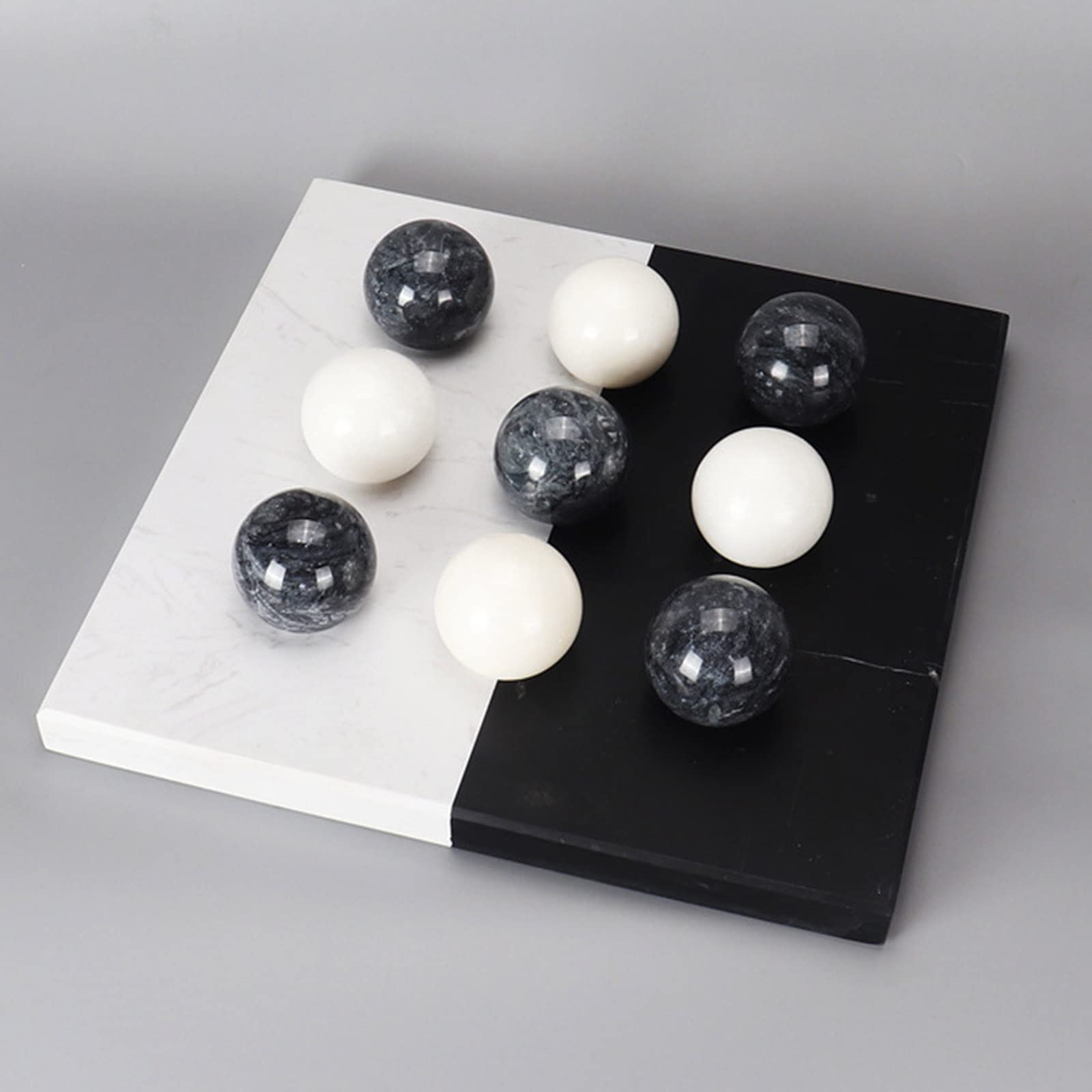 Premium SUZAM Marble Tic Tac Toe Game Set - White Marble Board with Jet Black & White Playing Pieces - Personalized Family Game Night Gift for Indoor & Outdoor Fun - Perfect for Parties, Travel & Home Decor