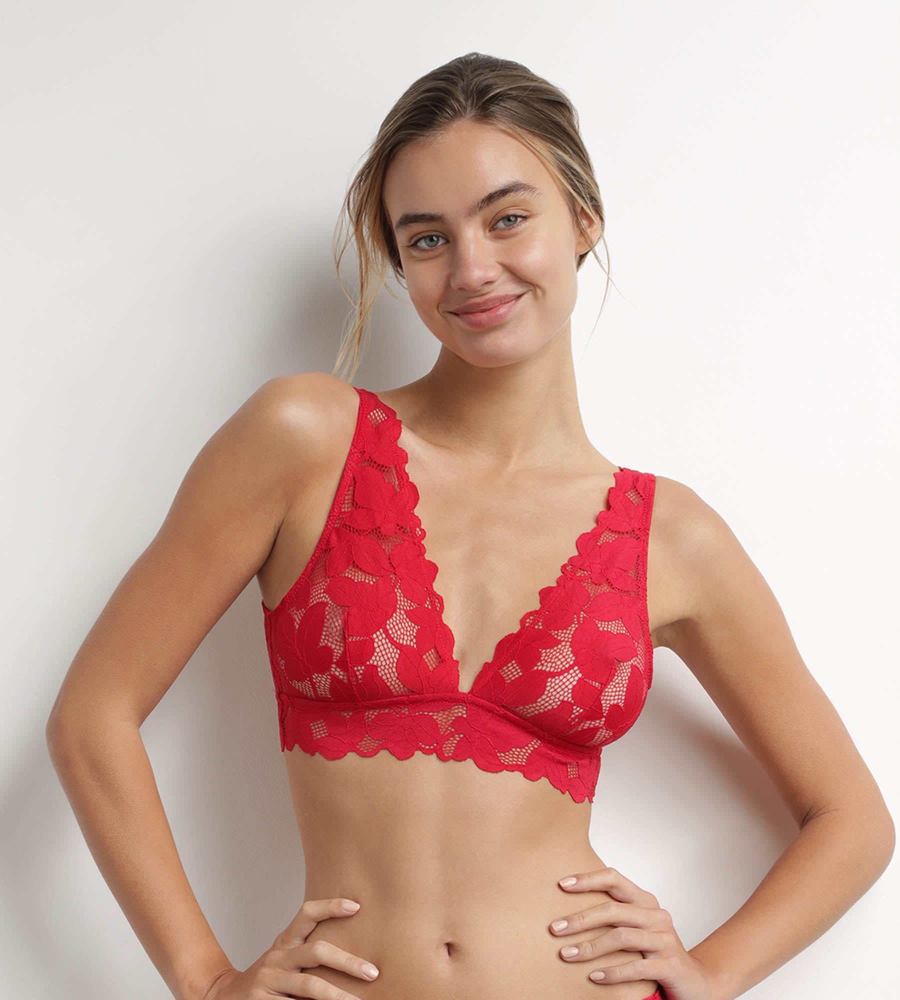 Red Lace Bralette for Women - Floral Lingerie with Comfortable Support - Perfect for Everyday Wear, Date Nights & Loungewear