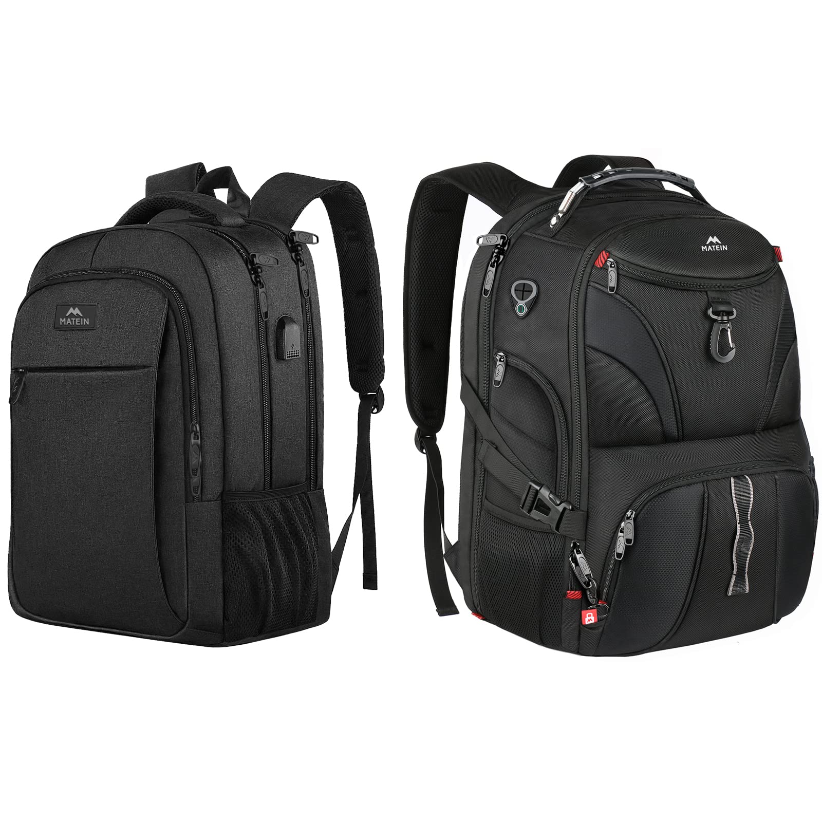 MATEIN Business Laptop Backpack with USB Charging Port - Water Resistant TSA Approved Computer Bag for Men & Women - Perfect for Travel, College, School & Work (Black)