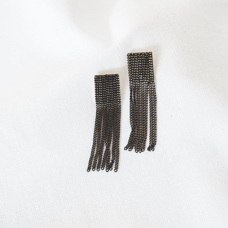 Black Cypress Chain Tassel Earrings for Women - Boho Chic Dangle Drop Jewelry for Party, Wedding & Everyday Wear